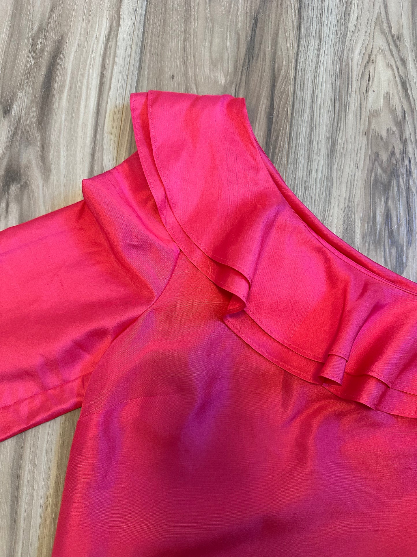 J. Crew Silk Shantung One-Shoulder Ruffle Blouse in Brilliant Poppy