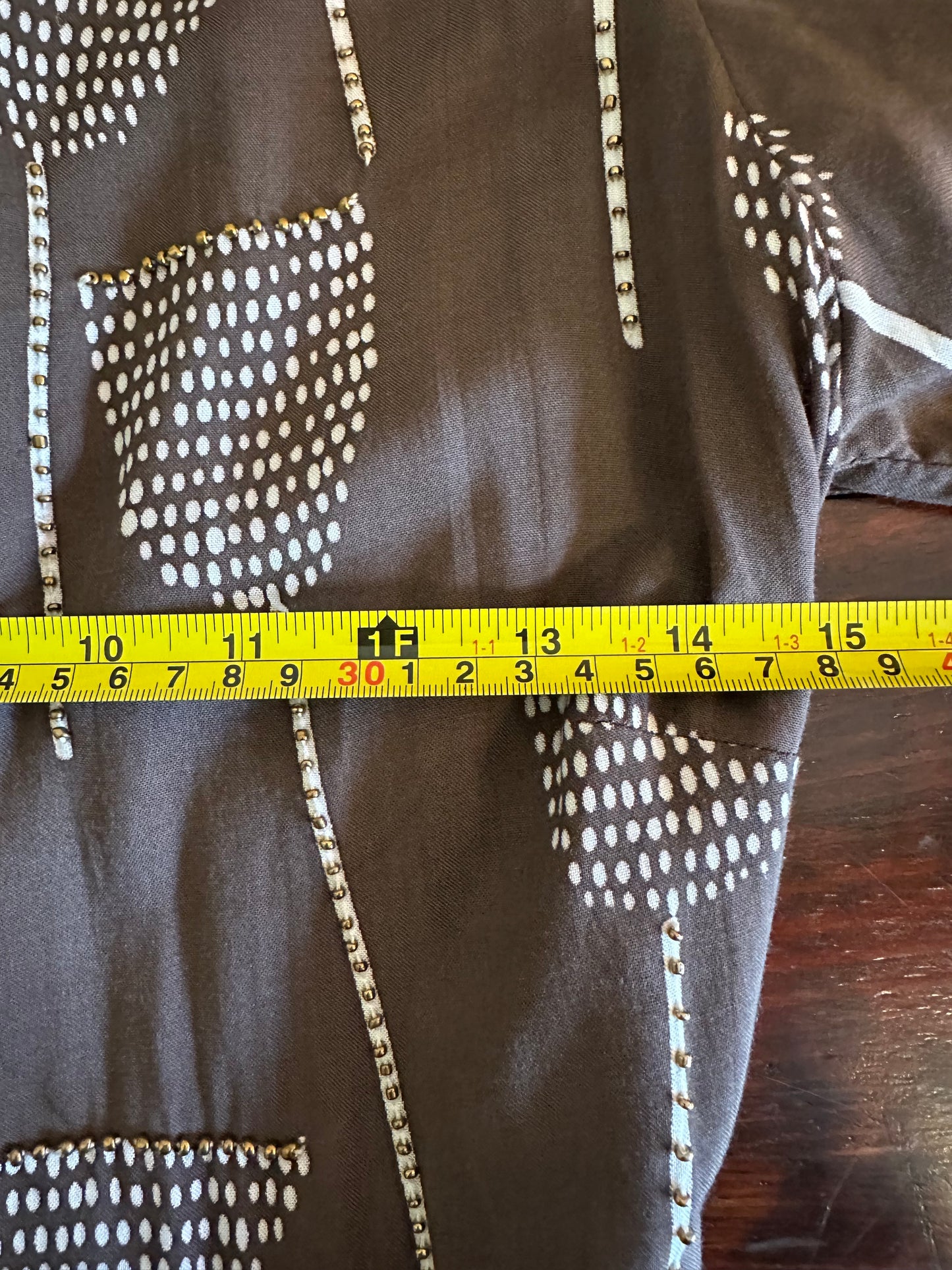 Skemo Brown Floral Dress with Gold Beading - Size Small