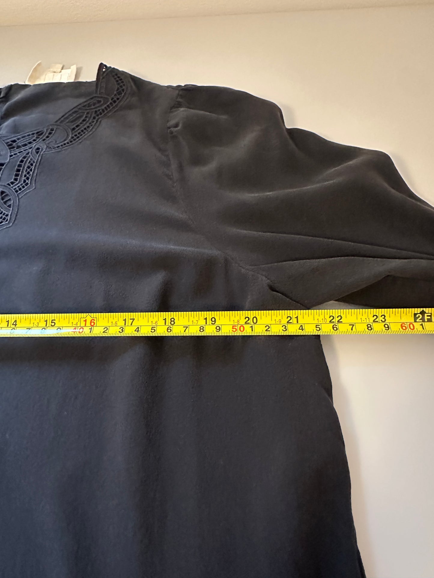 Sezane Carlotta Black Silk Blouse with Lace Neckline Accent | Size US 10 / EU 42