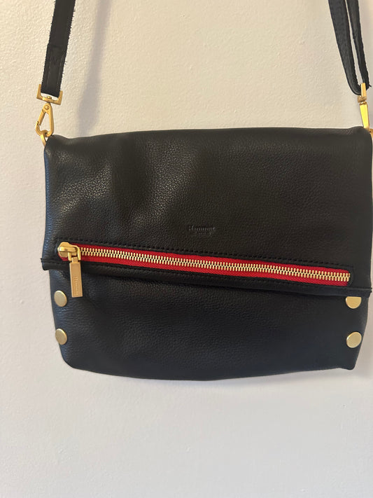 Hammitt VIP MED Crossbody / Clutch Bag in Black/Brushed Gold Red Zip