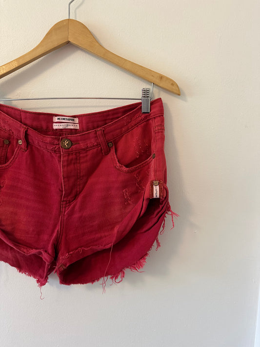 One Teaspoon Red Distressed Bandit Jean Shorts - Size 28