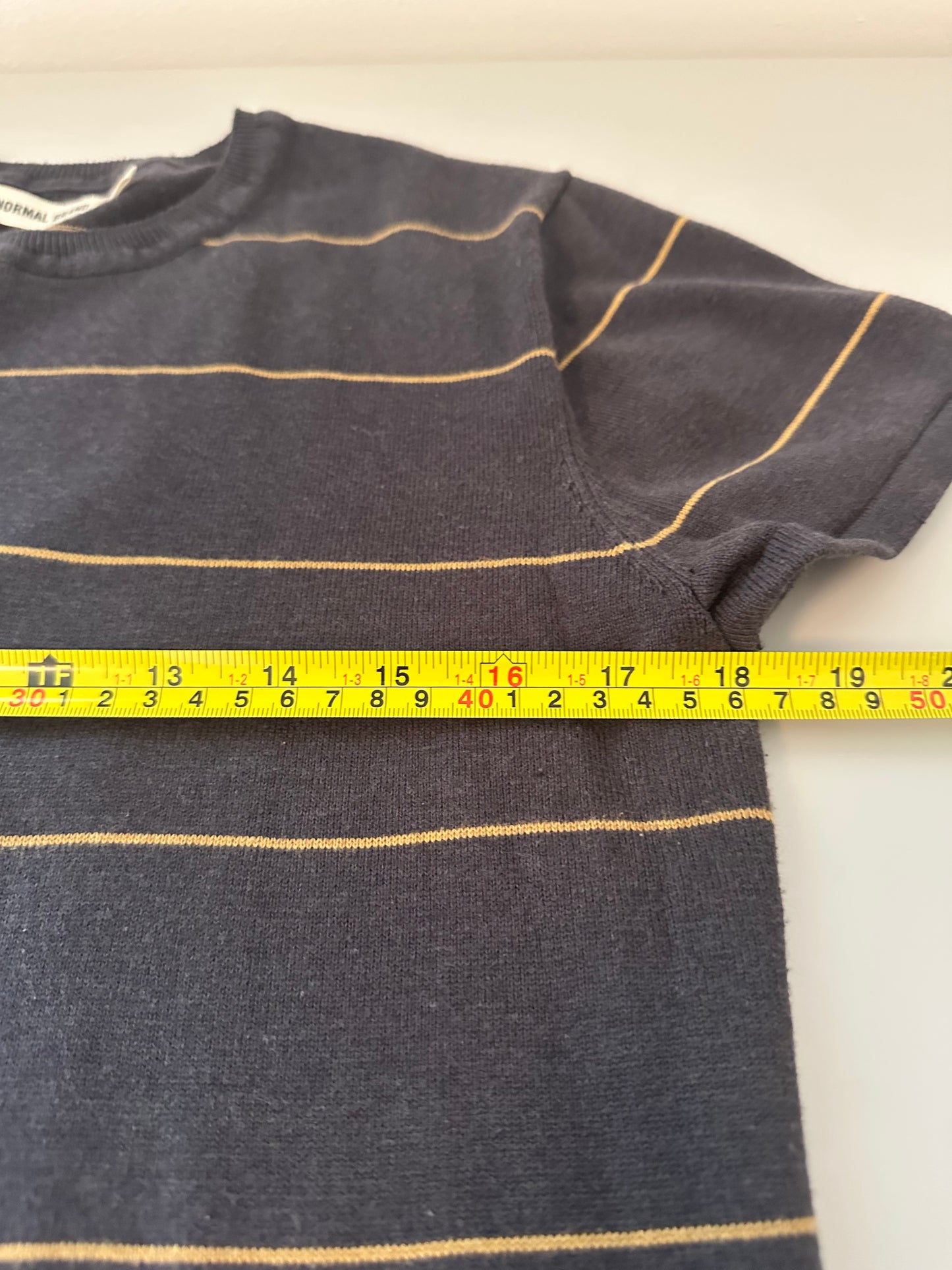 The Normal Brand Charcoal and Mustard Striped Tee | Size Large
