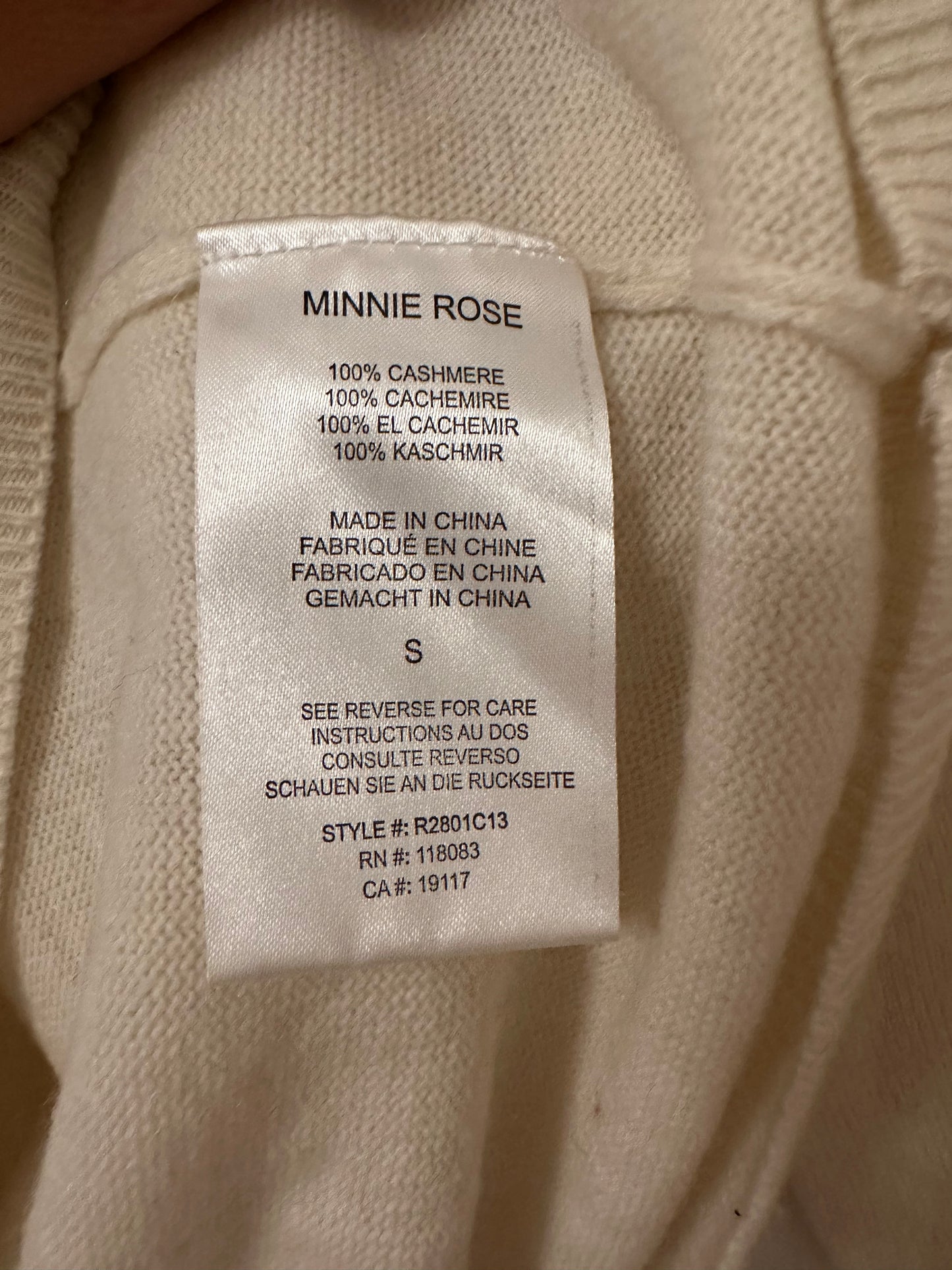 Minnie Rose Cashmere Pow Wow V-Neck Sweater in Cream | Size Small