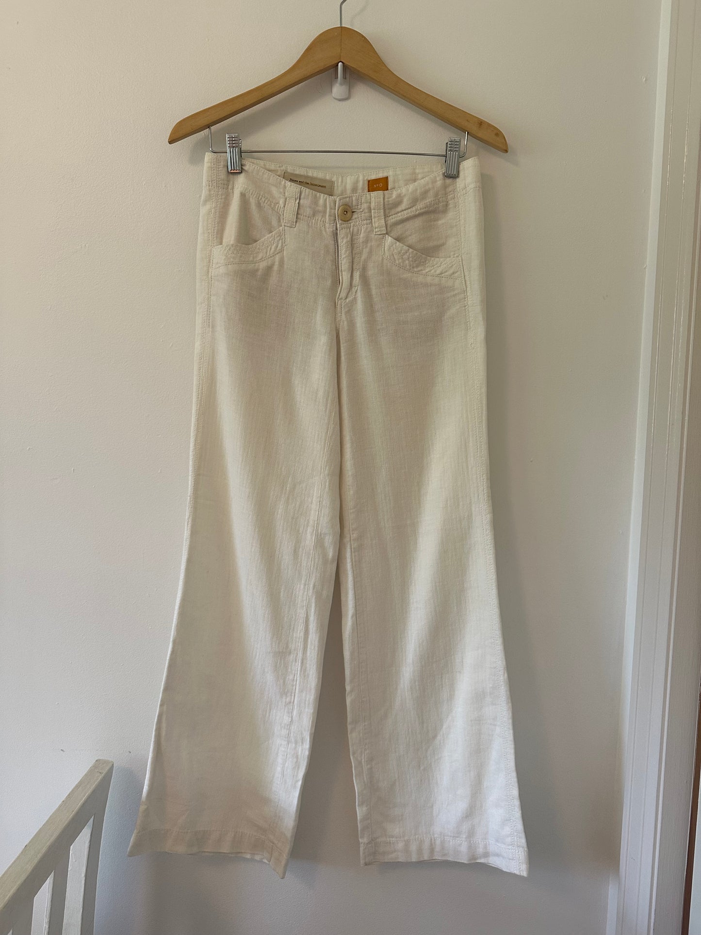 Pilcro Cream Wide-Leg Linen and Cotton Pants Size 0