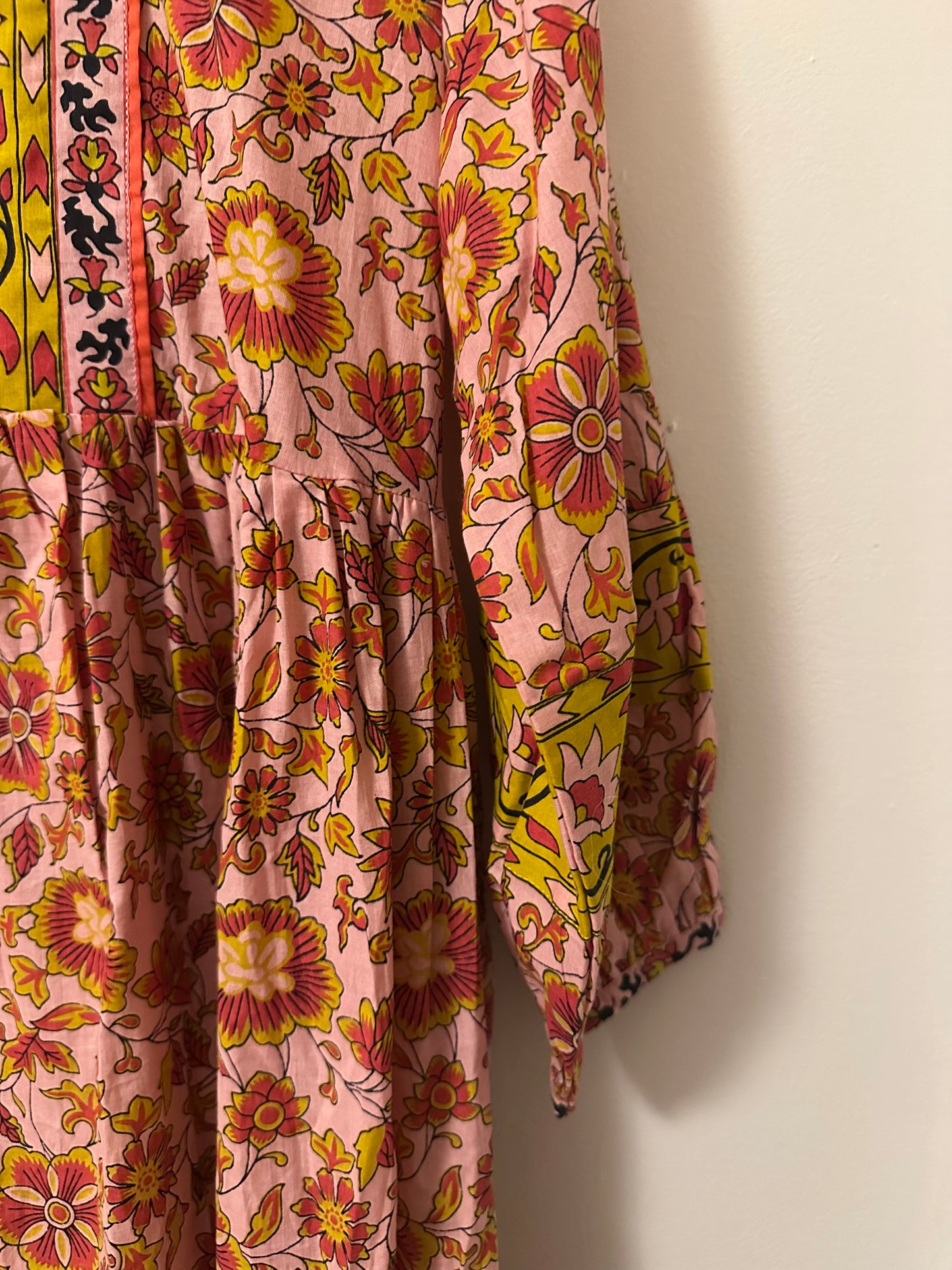 NWT Cyclamen Floral Cotton Maxi Peach Marigold Dress | Size XL