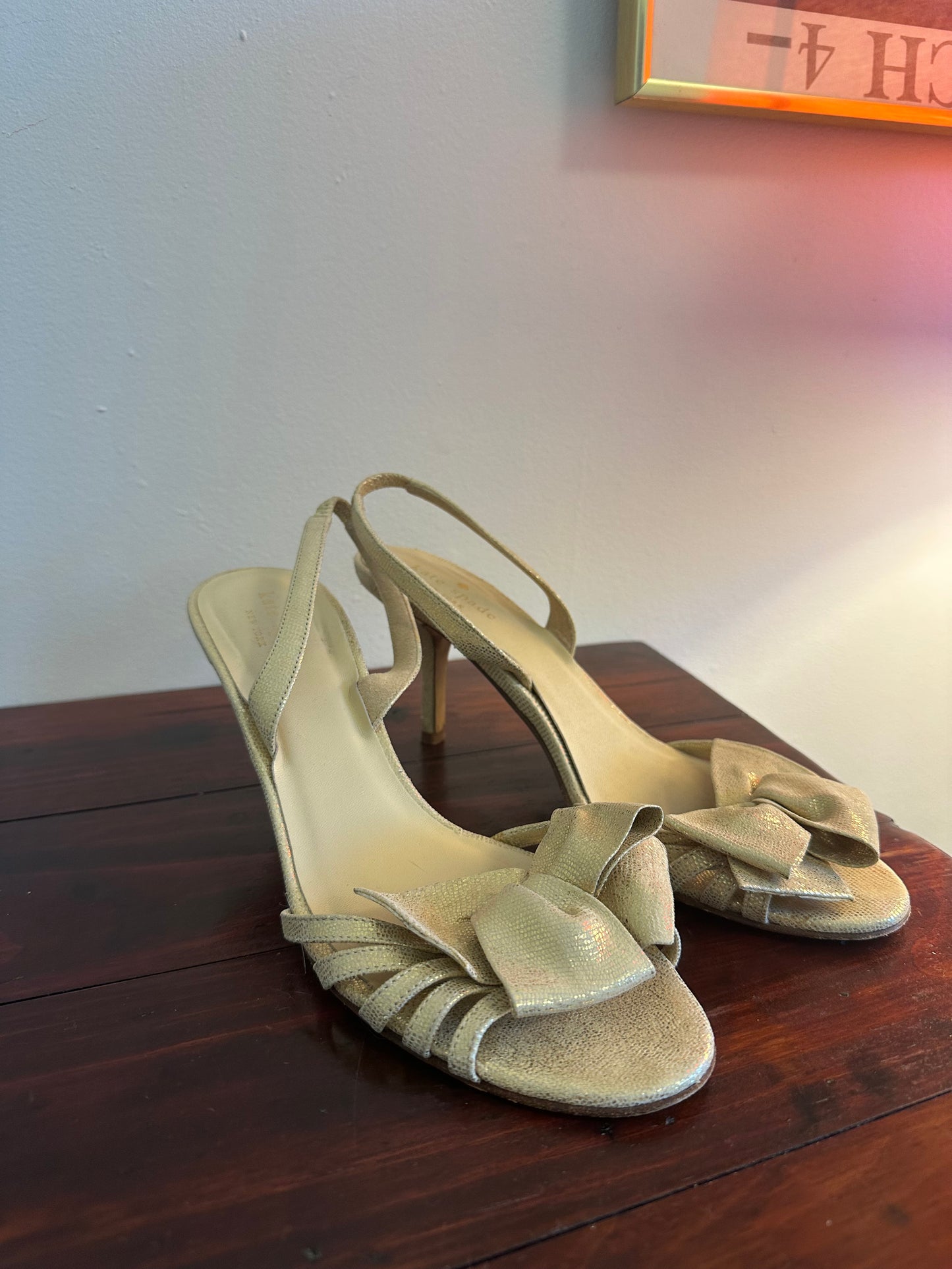 Kate Spade Gold Bow Slingback Heels - Size 8