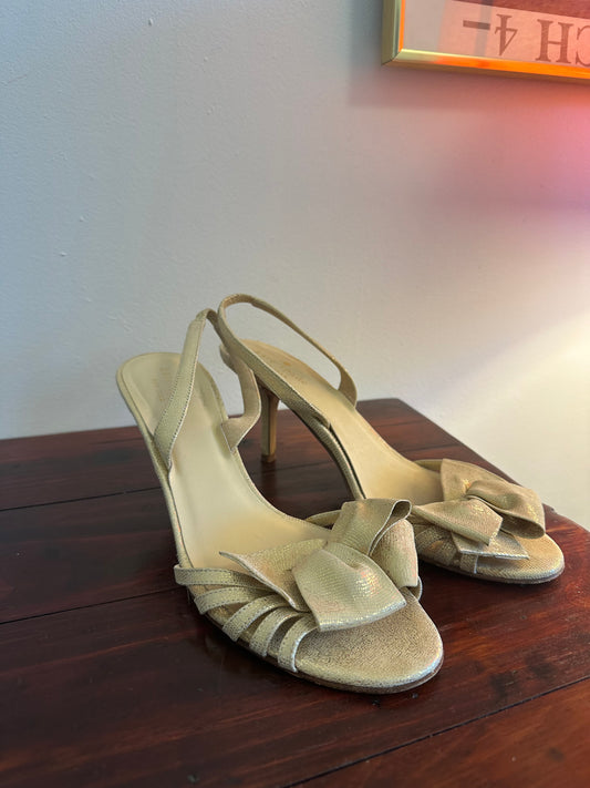 Kate Spade Gold Bow Slingback Heels - Size 8