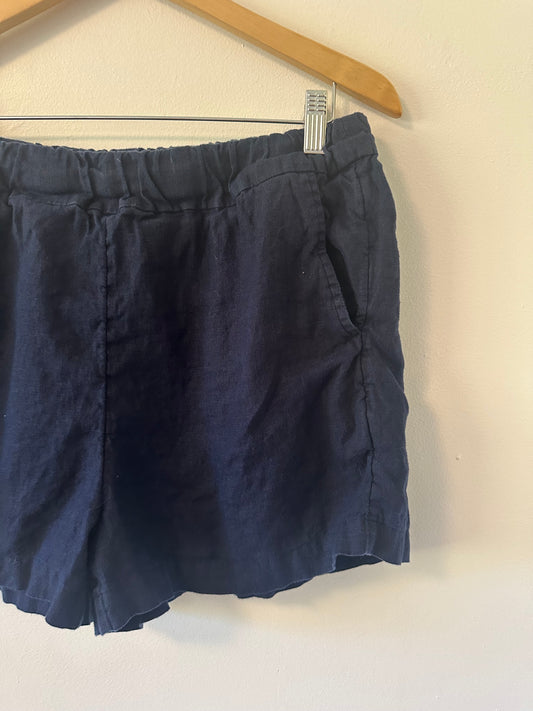 J. Crew High Waist Navy Linen Pull On Relaxed Fit Shorts | Size Medium