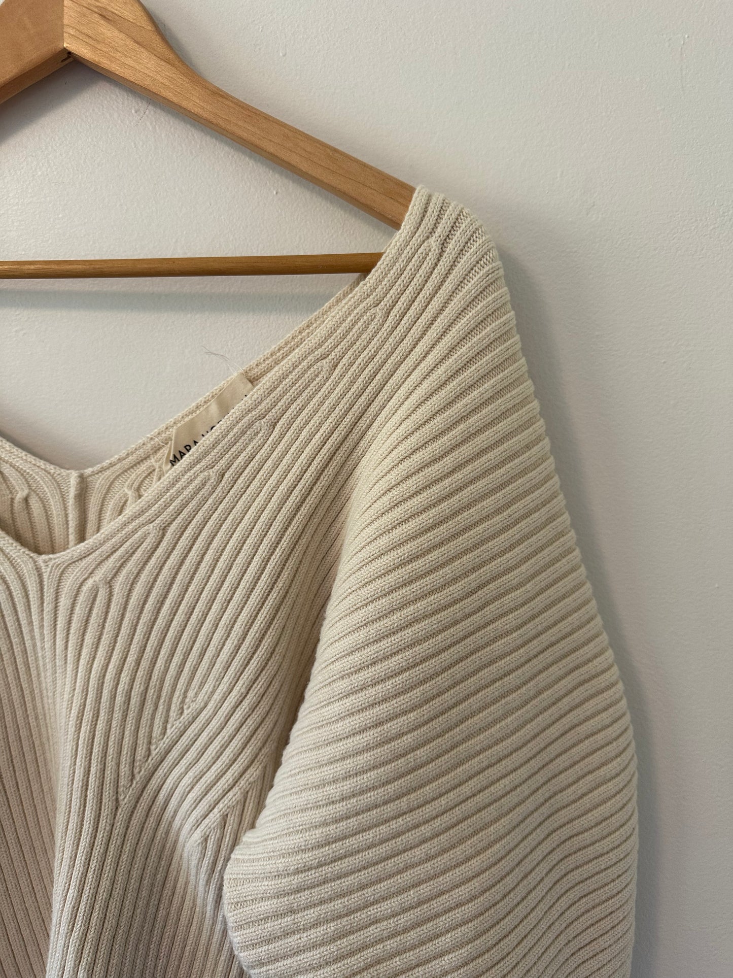 Mara Hoffman Olla Cream V-Neck Ribbed Sweater | Size Medium