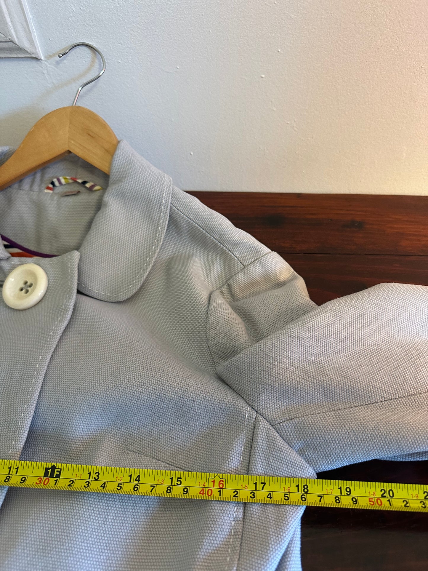 Boden Cotton Jacket with Peter Pan Collar and Big Buttons in Gray - Size 10