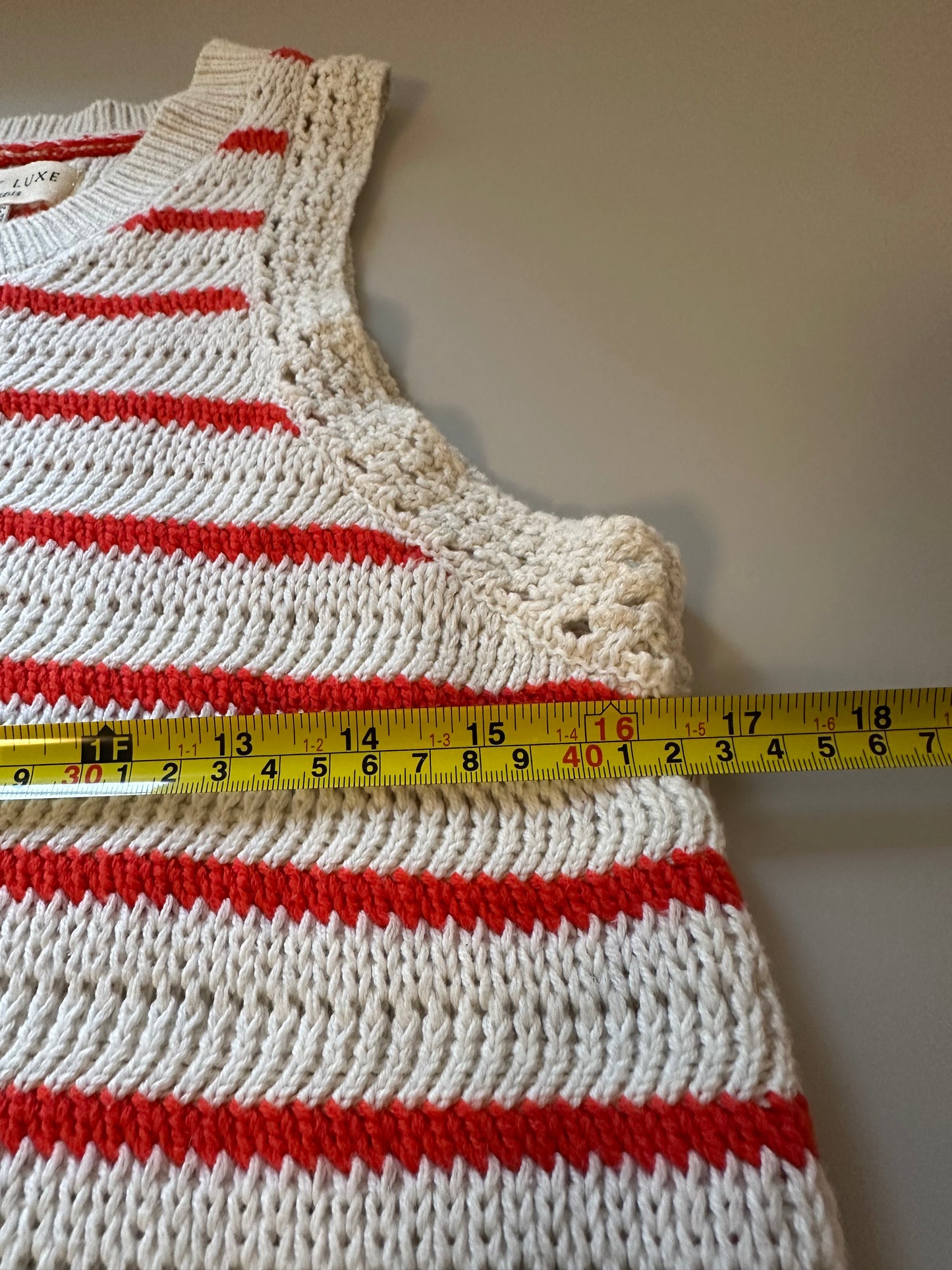 Saltwater LUXE Gaby Sweater Vest Tank Top in Cream and Red Stripe | Size Large