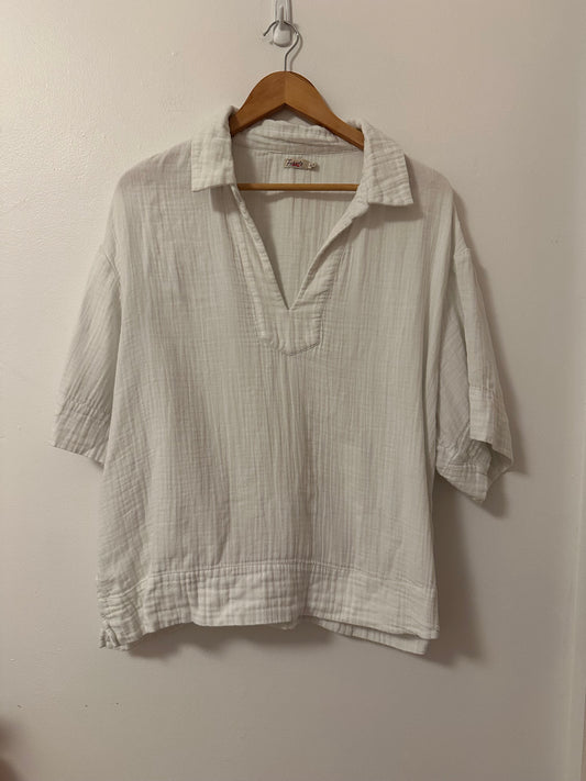 Faherty Cotton Gauze Popover Collared Shirt in White | Size XL