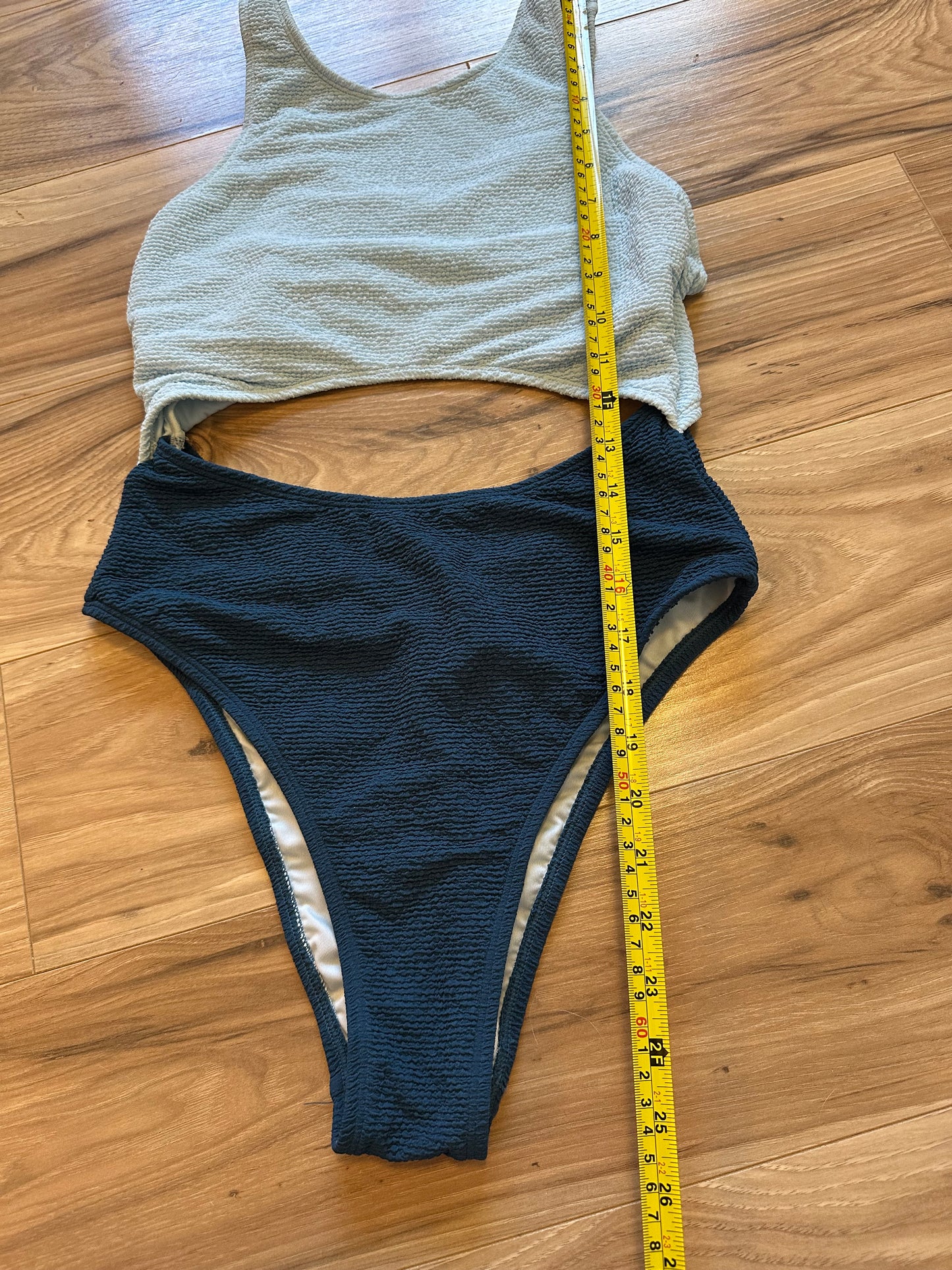 Cupshe Light Blue and Dark Blue Cutout Crinkle Swimsuit - Size Medium