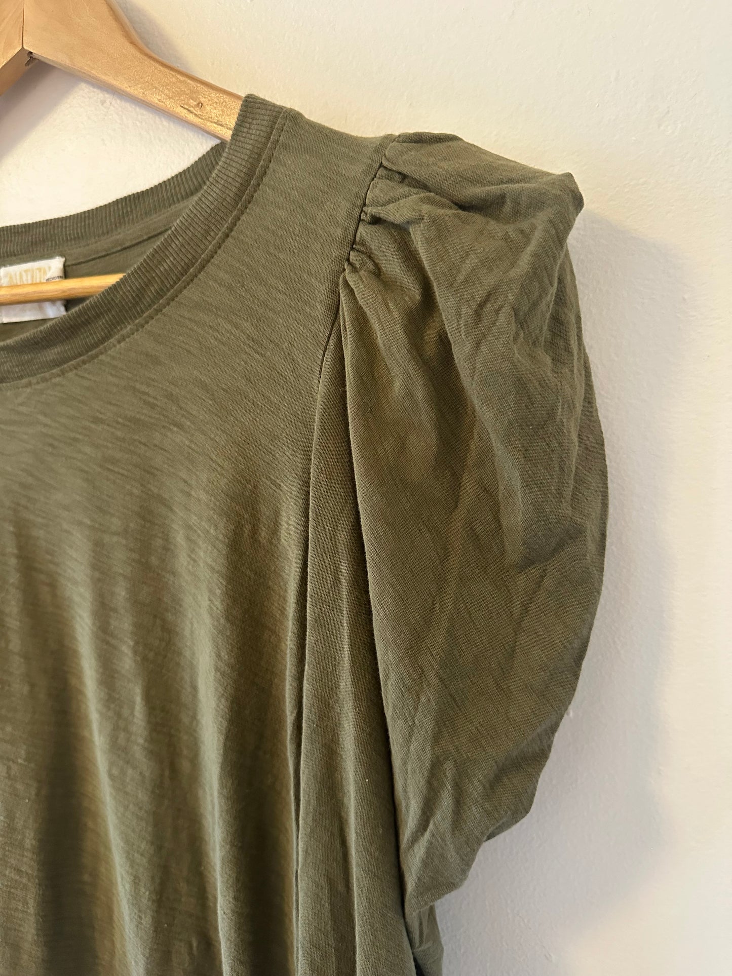 Nation LTD Olive Green Puff Sleeve Loren Pima Cotton Long Sleeve T-Shirt | Size Medium