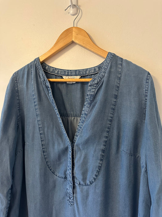 Boden Split Neck Blue Denim Popover Blouse - Size 10