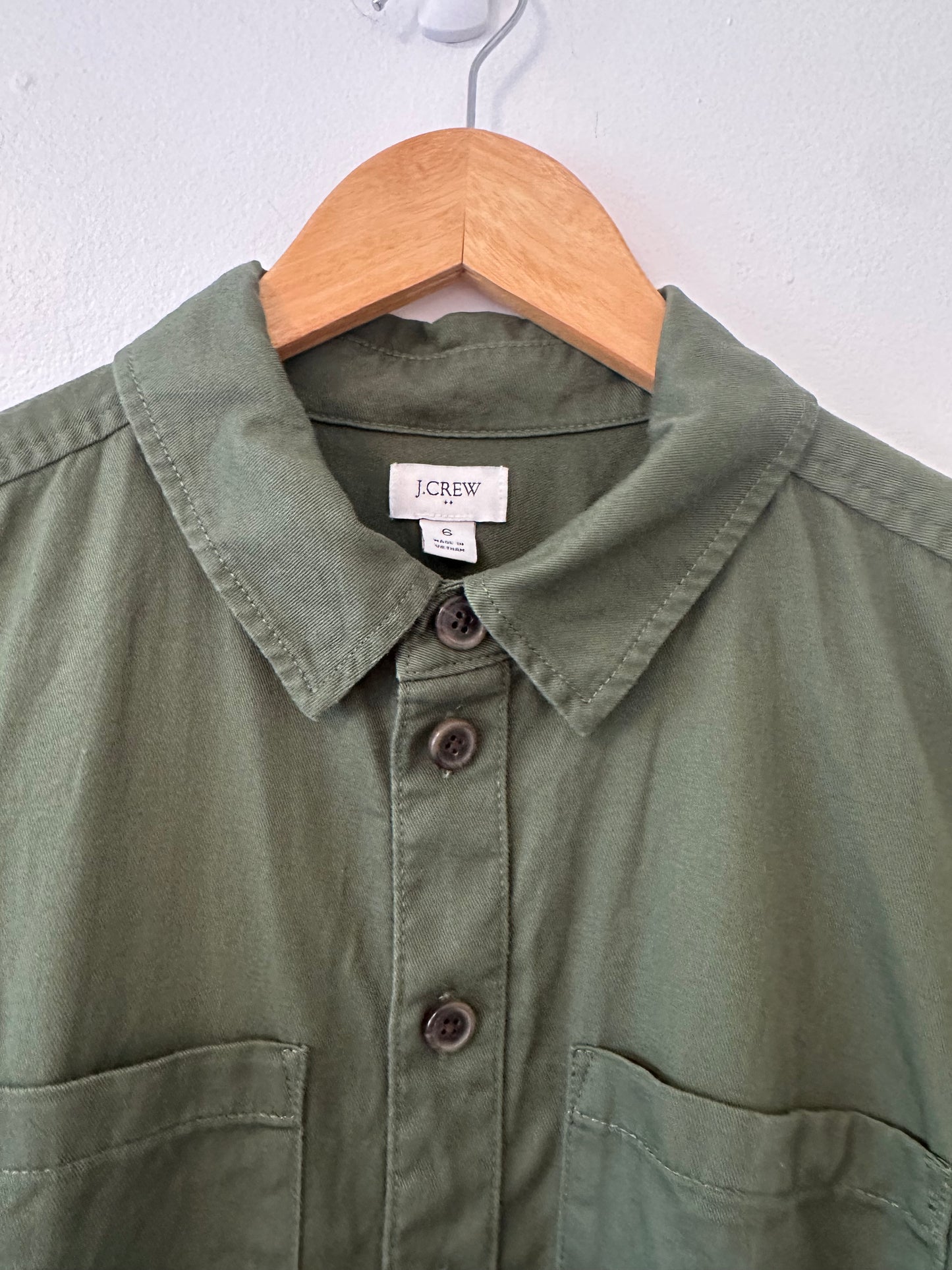 J. Crew Utility Shirt Dress in Olive Green - Size 6