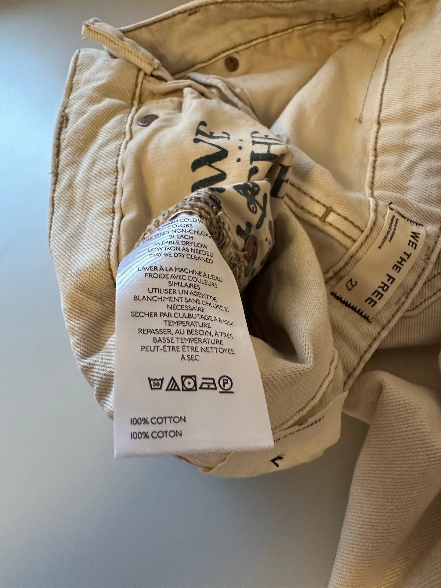 NWT We The Free Deep Trance Dropped Boyfriend Jeans in Casual Khaki | Size 27