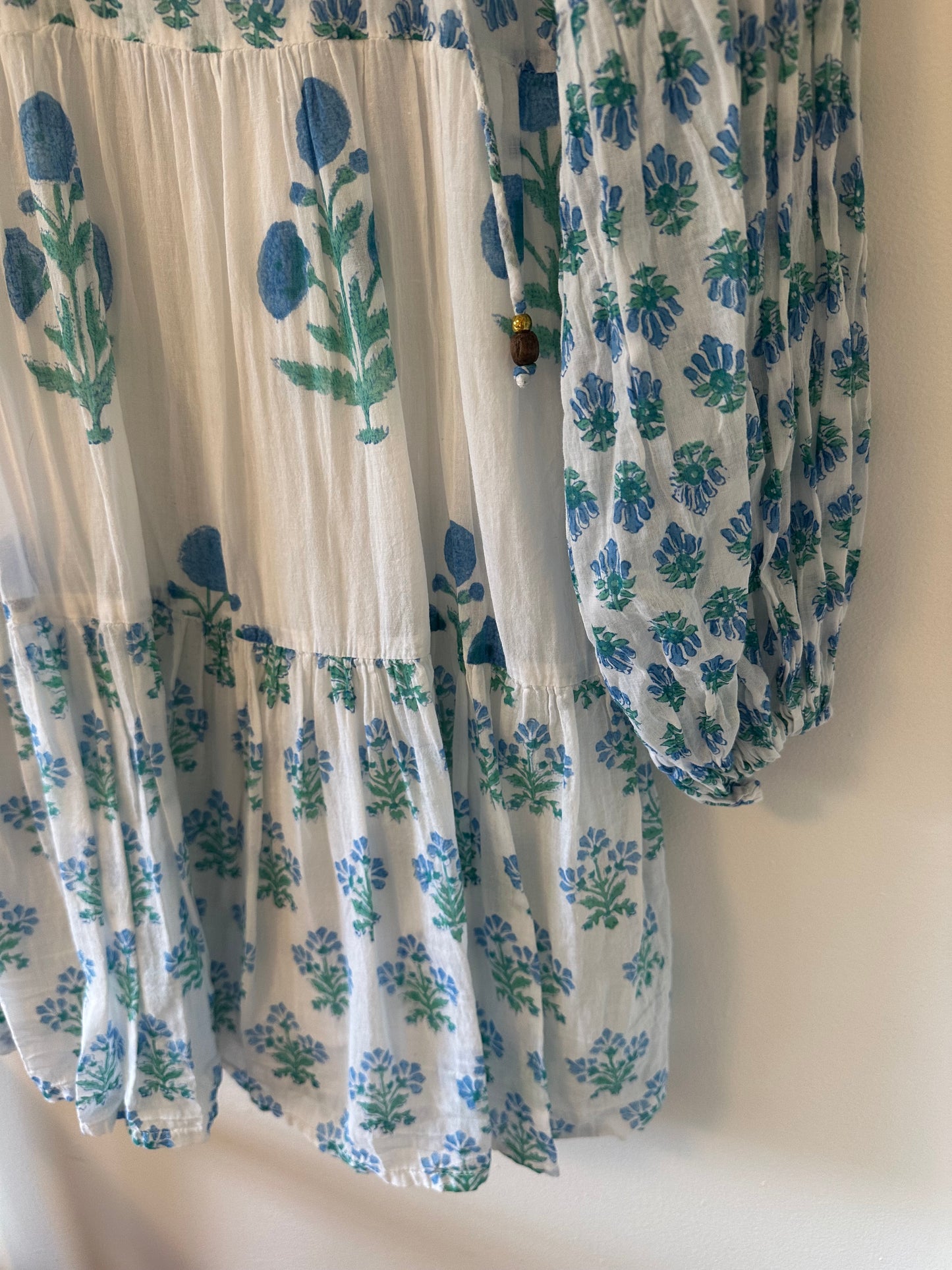 Oliphant Tuckernuck Exclusive Blue Floral Balloon Sleeve Mini Dress Size Small