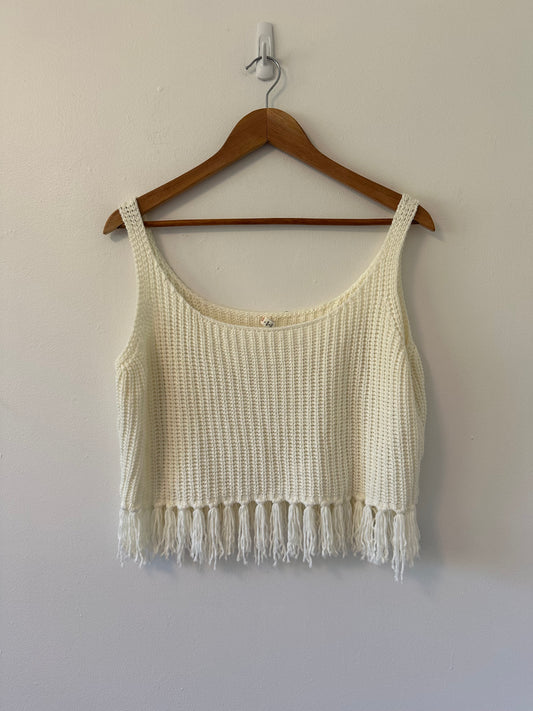 RAGA Ivory Knit Fringe Tank Top | Size Large