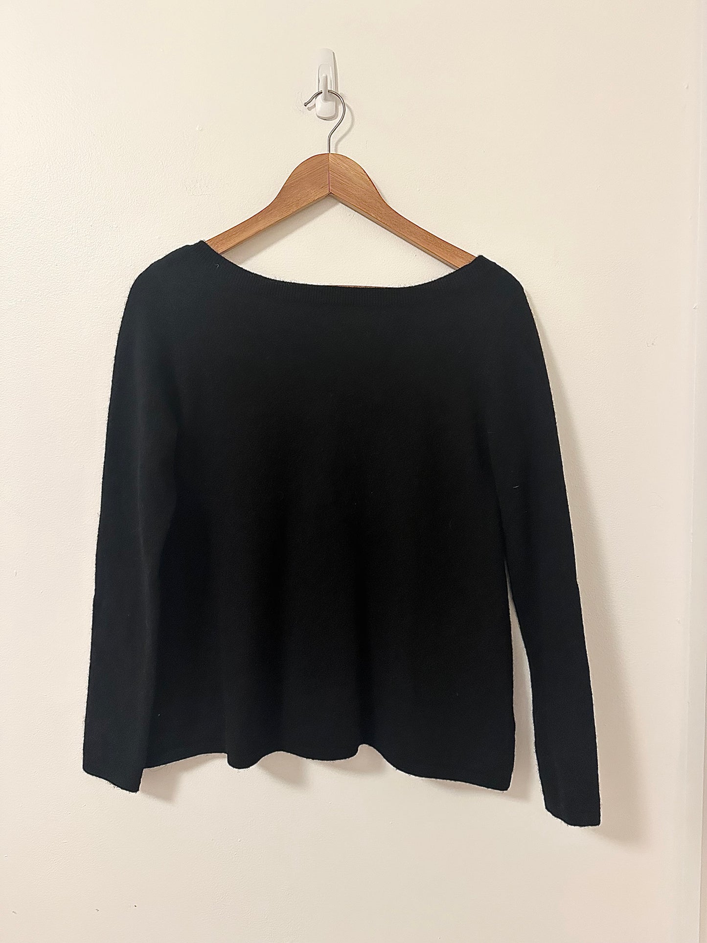 Cortland Park Cashmere Boatneck Sweater with V in the Back in Black | Size XS