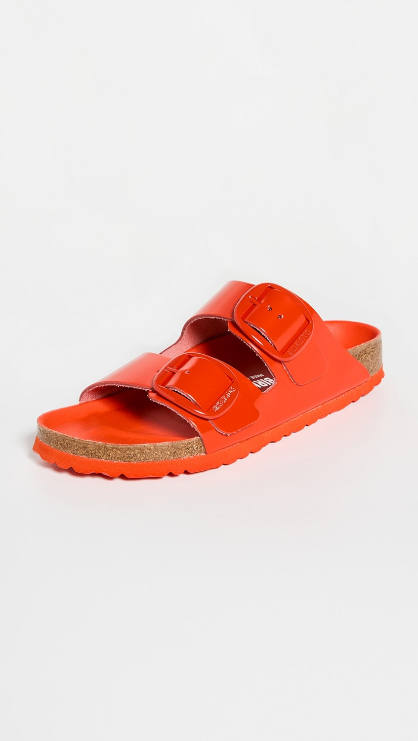 New Birkenstock Arizona Big Buckle Sandals in High Shine Tomato | Size 39
