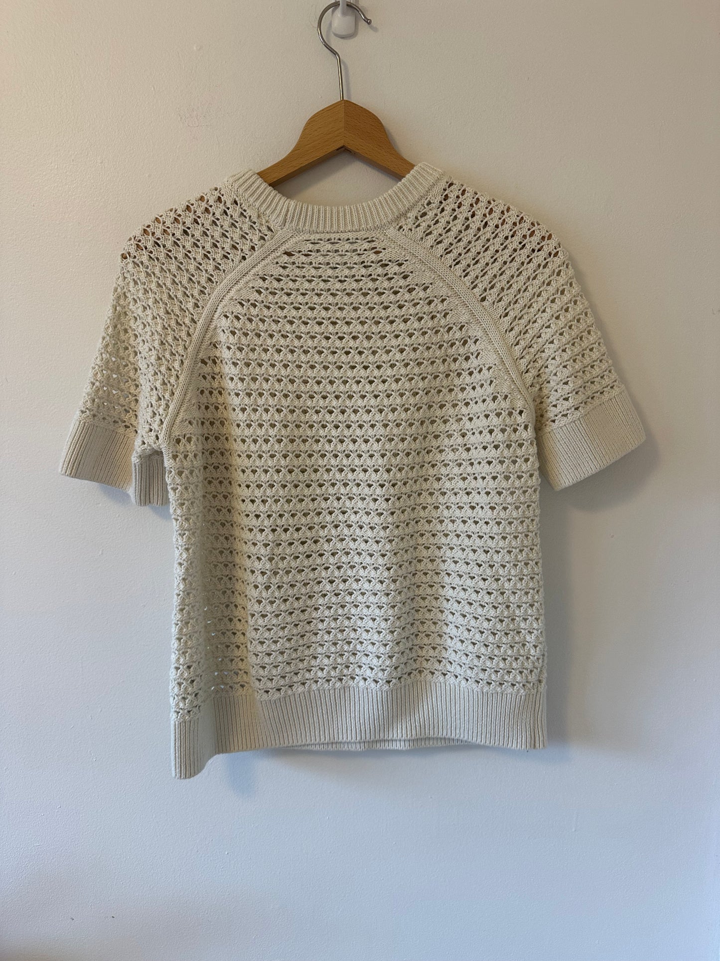 Varley Alva Cream Short Sleeve Knit Sweater Top in Cotton | Size Small