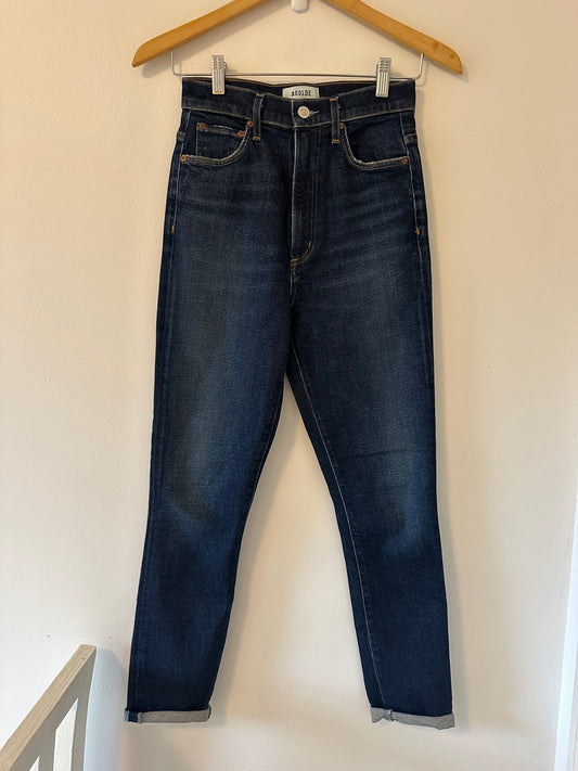 Agolde 90s Pinch Waist Ultra High Rise Dark Blue Jeans - Size 24