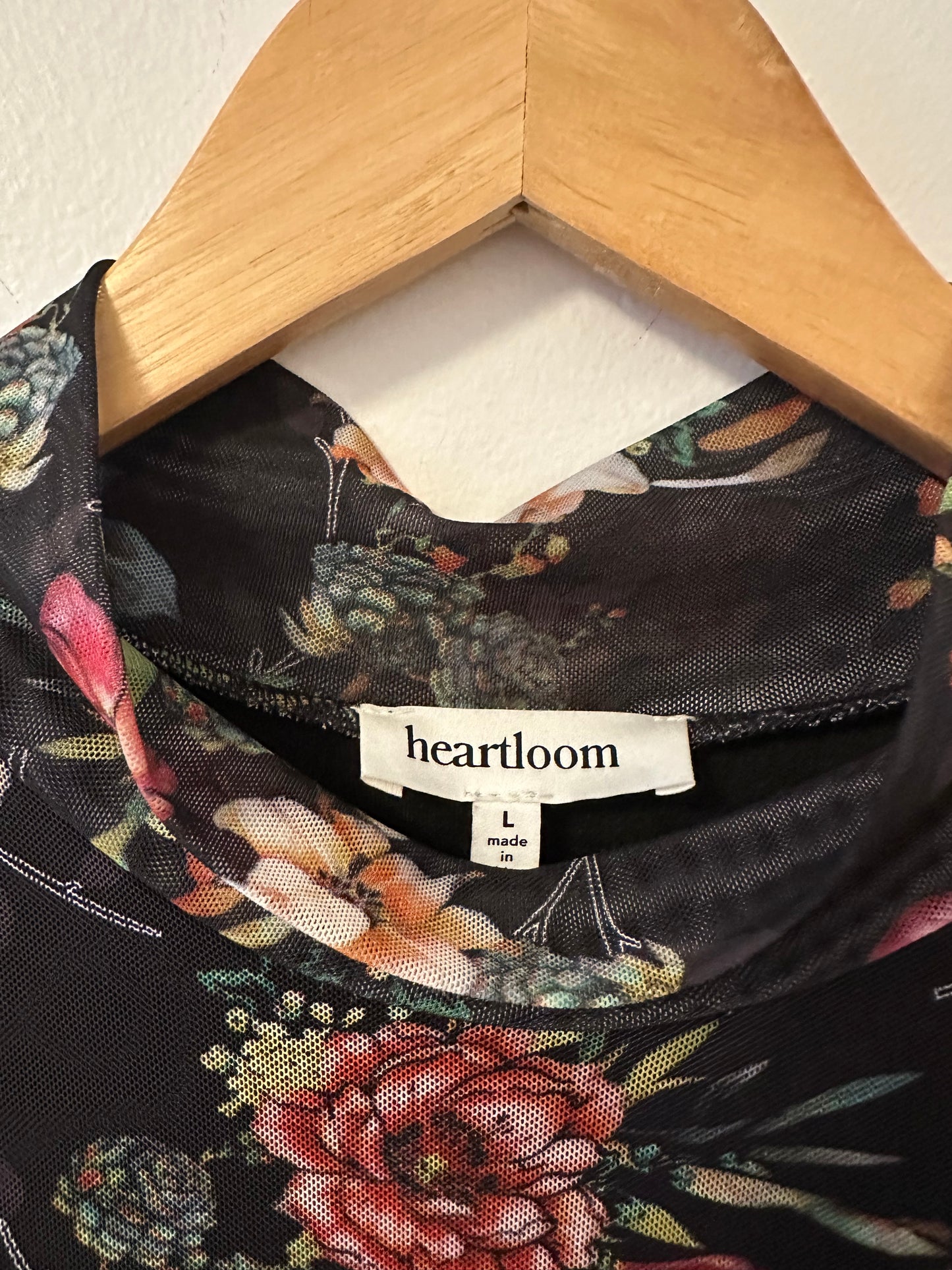 Heartloom The Sydney Black Floral Long Sleeve Mesh Mock Neck Dress | Size Large
