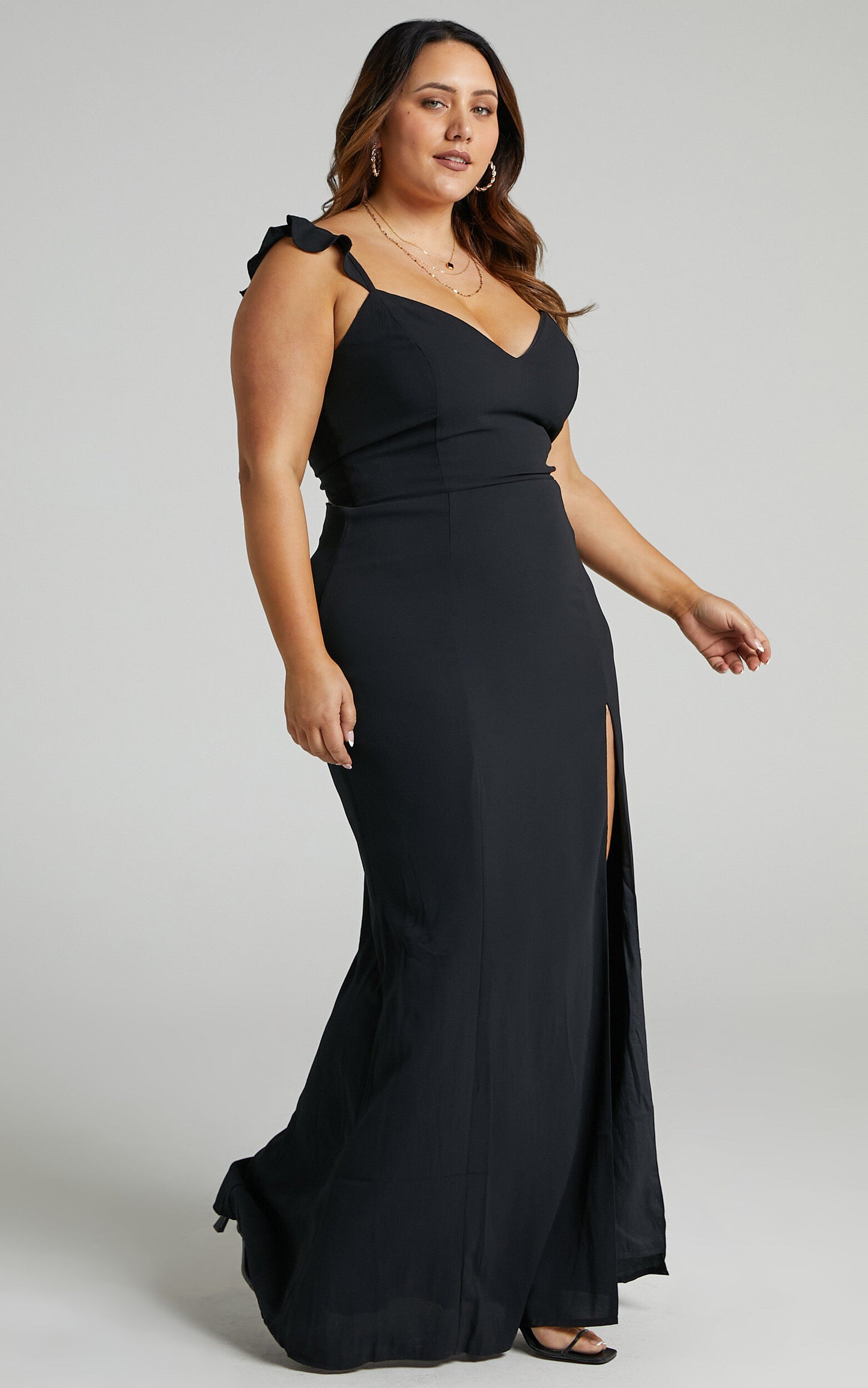 Showpo. More Than This Ruffle Strap Maxi Dress in Black - Size 6