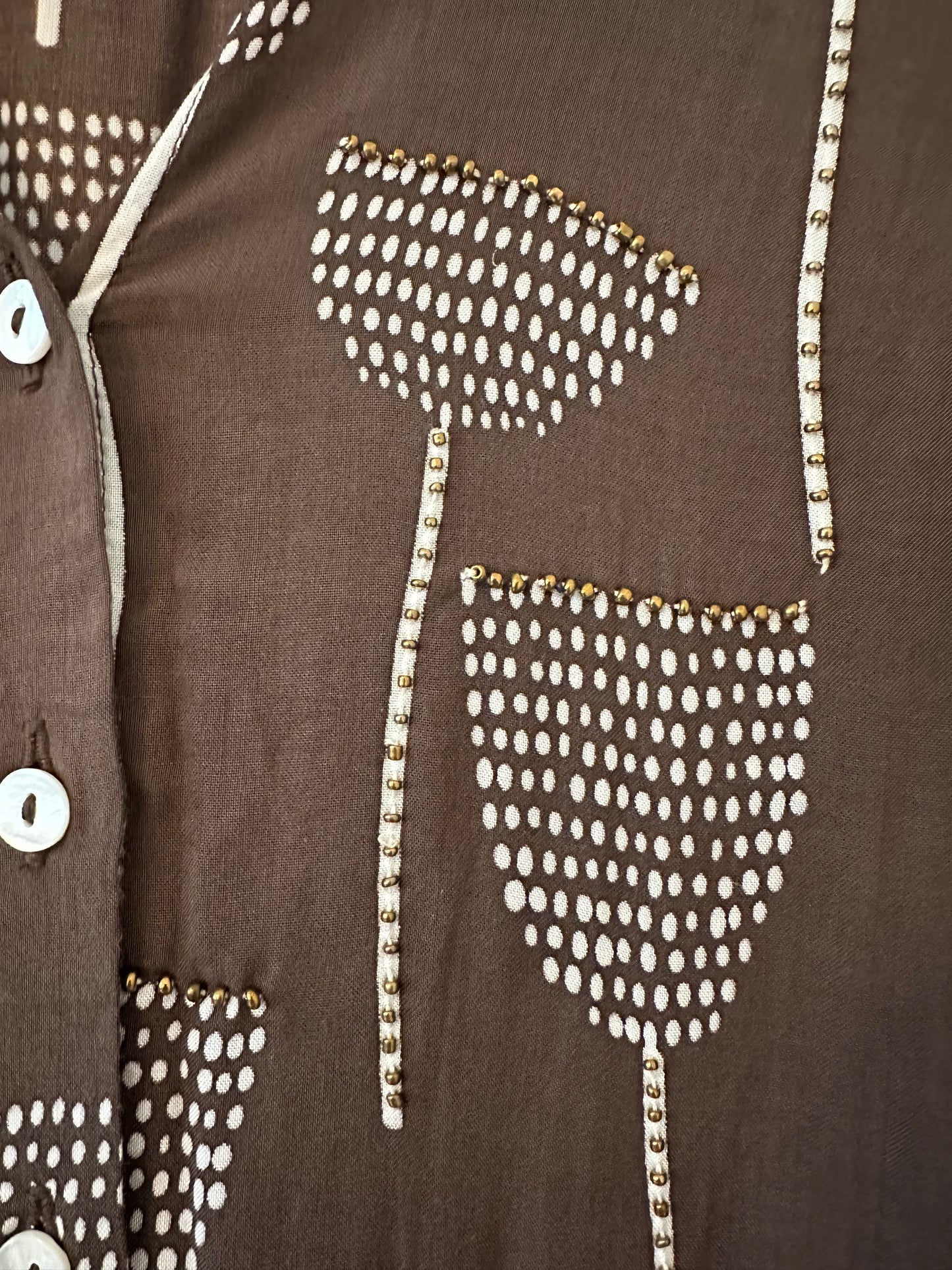 Skemo Brown Floral Dress with Gold Beading - Size Small