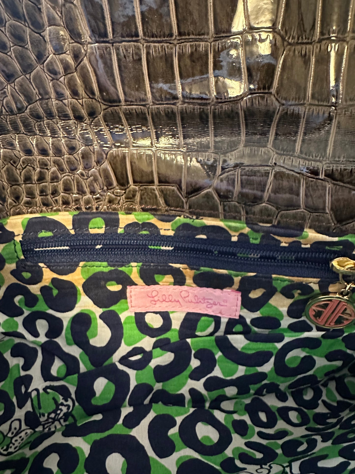 Lilly Pulitzer Crocodile-Embossed Clutch Purse in Brown