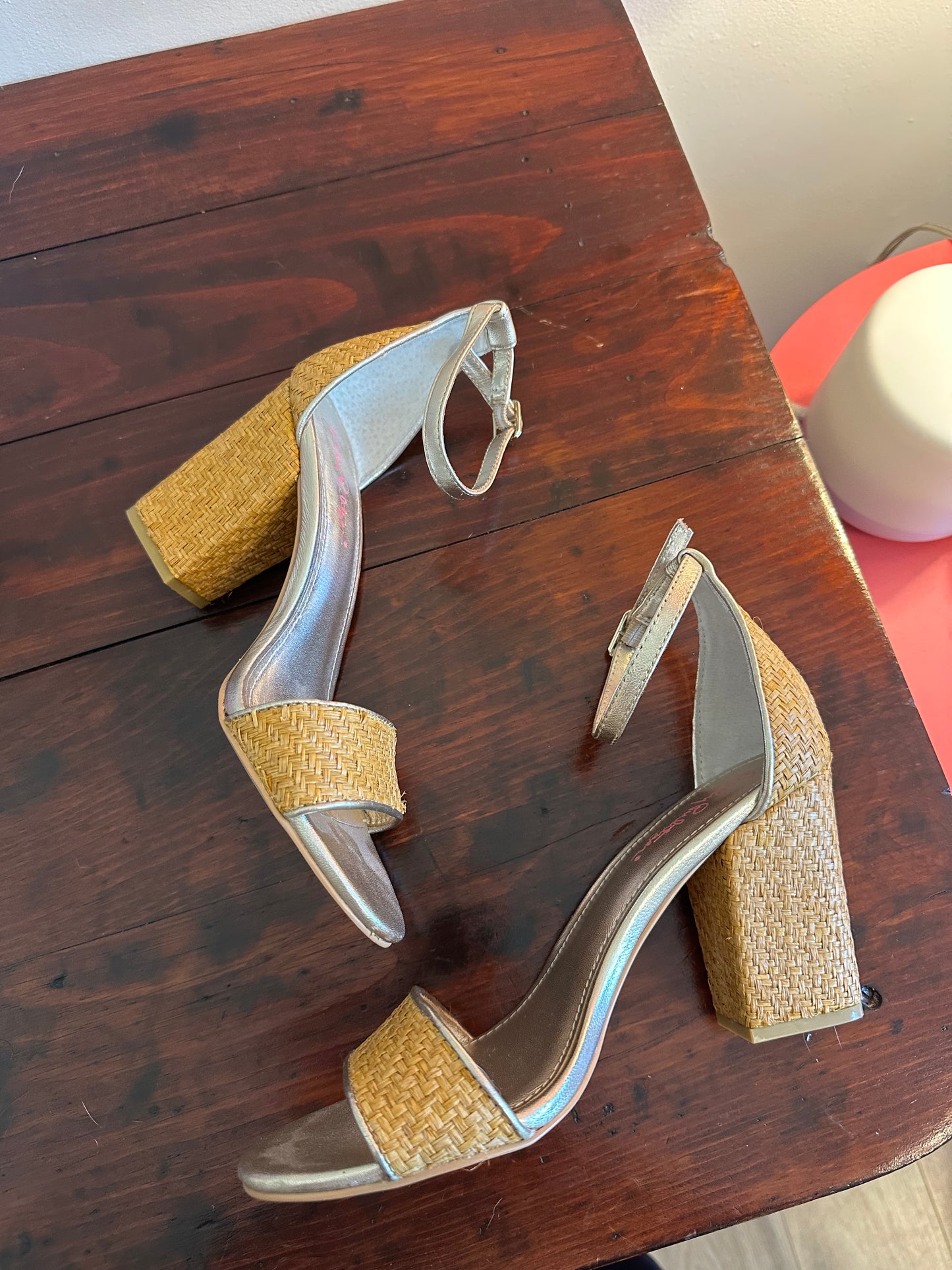 Lilly Pulitzer Amber Lynn Straw Sandal Heels With Ankle Strap Size 7.5
