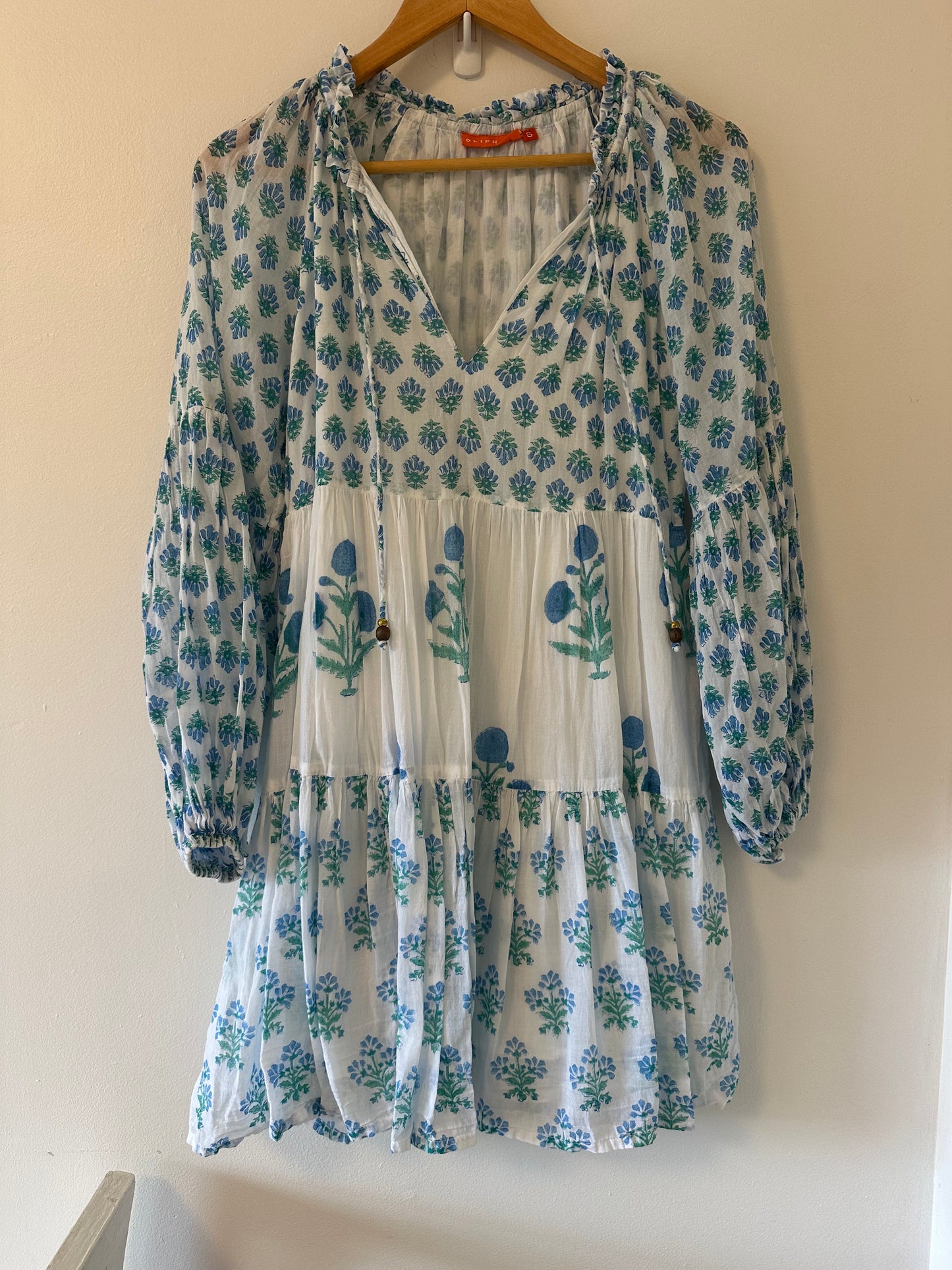 Oliphant Tuckernuck Exclusive Blue Floral Balloon Sleeve Mini Dress Size Small