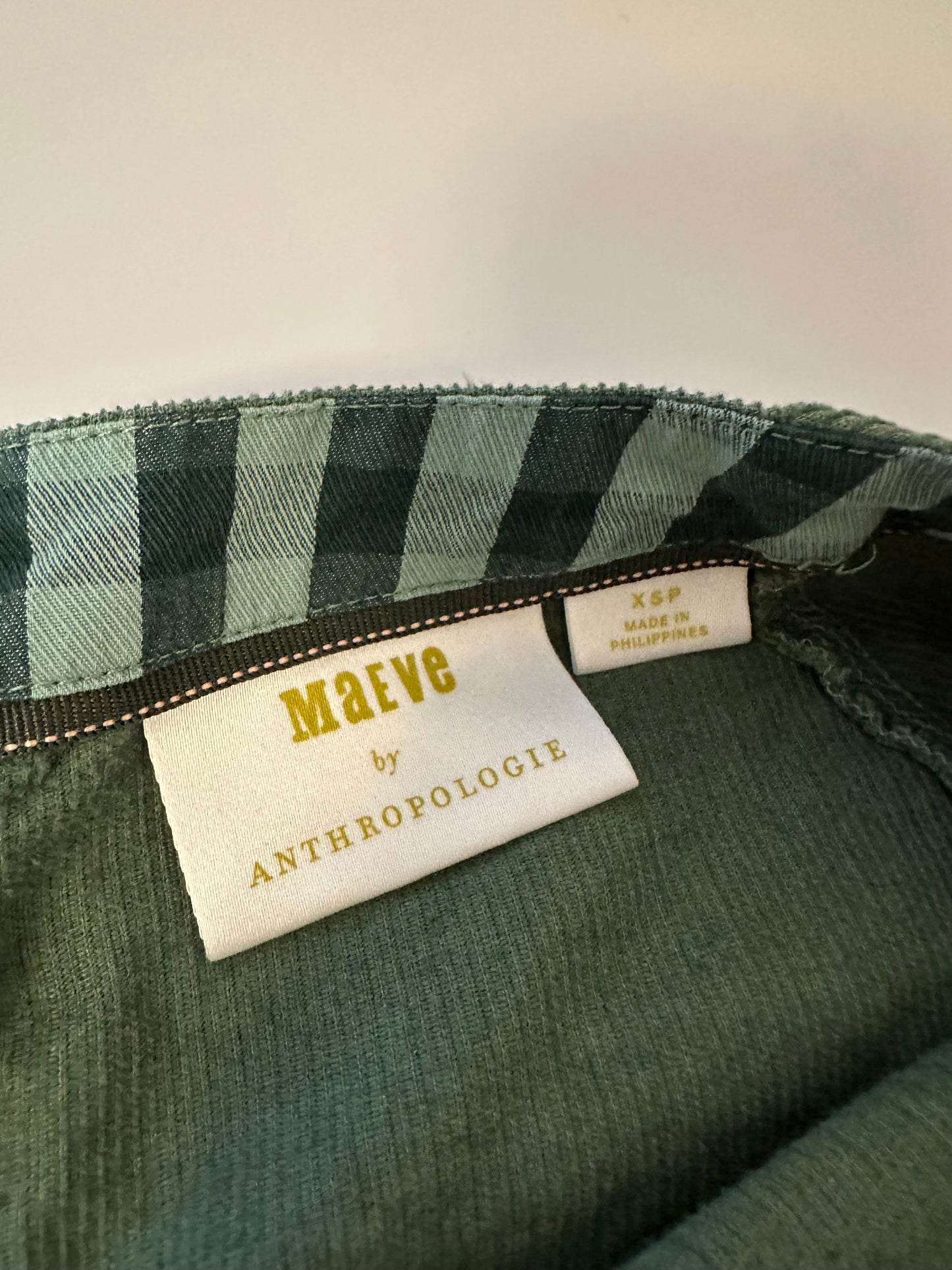 Maeve Anthropologie Maria Corduroy Olive Green Babydoll Blouse | Size XSP