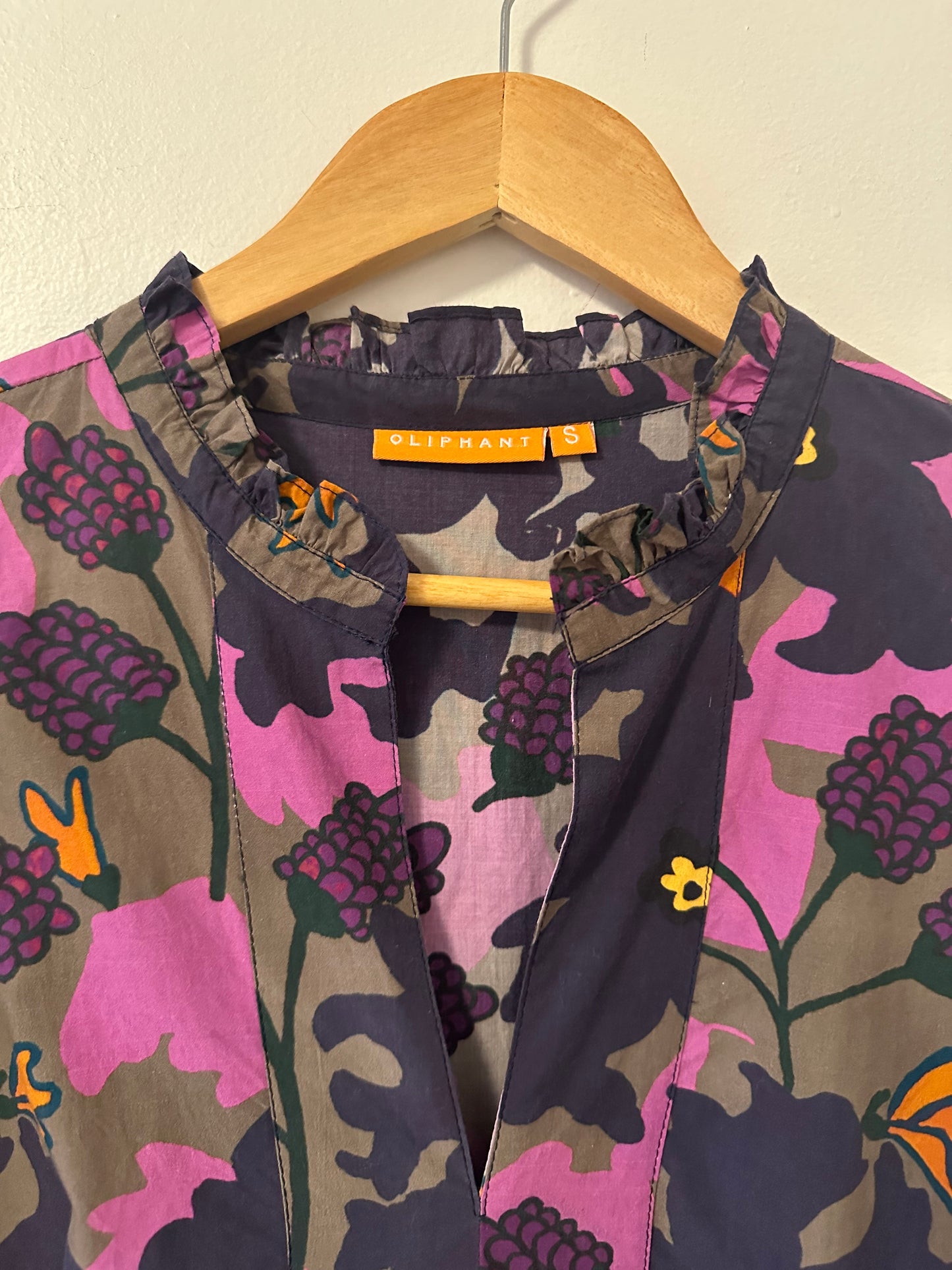 Oliphant Suzani Long Sleeve Purple Floral Yoke Mini Dress | Size Small