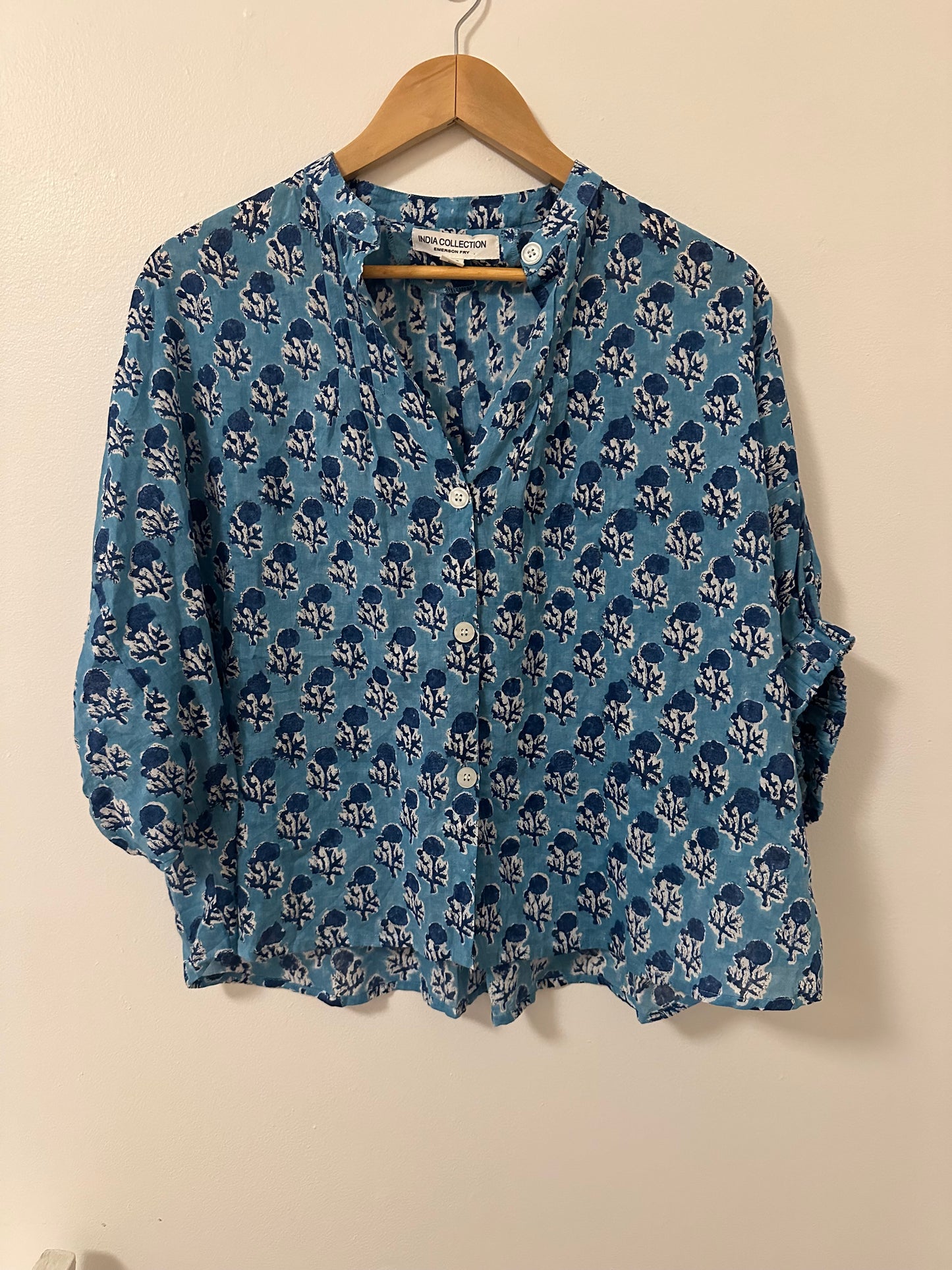 Emerson Fry India Collection Mandarin Collar Top in Blue - One Size