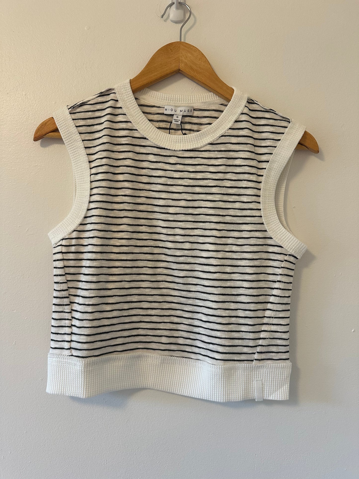 Miou Muse Striped Sleeveless Top - Black and White - Size Small