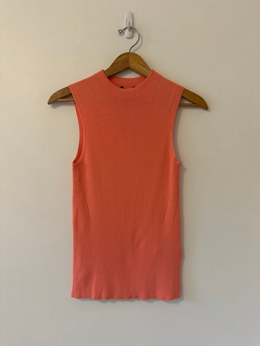 Boss Sleeveless Ribbed Coral Mock Neck Tank Top | Size Large