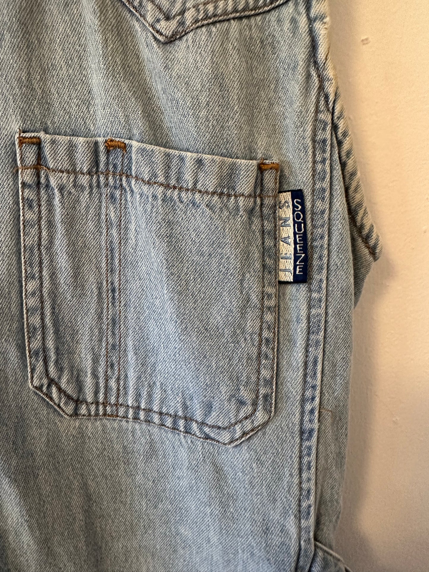Squeeze Vintage Denim Sleeveless Zip Up Romper | Size Small