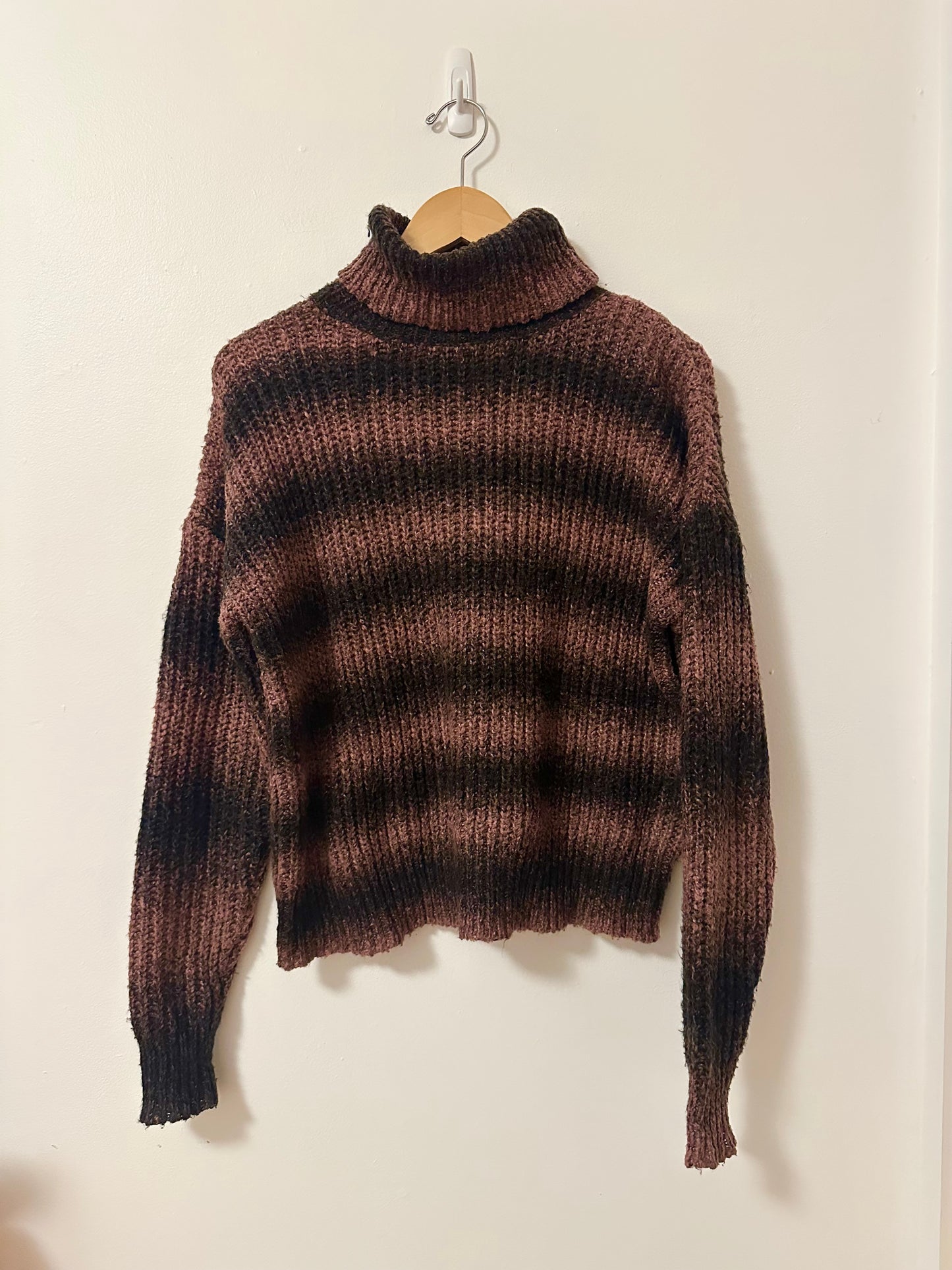 Lira Brown and Black Striped Turtleneck Sweater | Size Large