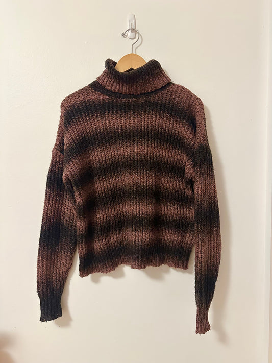 Lira Brown and Black Striped Turtleneck Sweater | Size Large