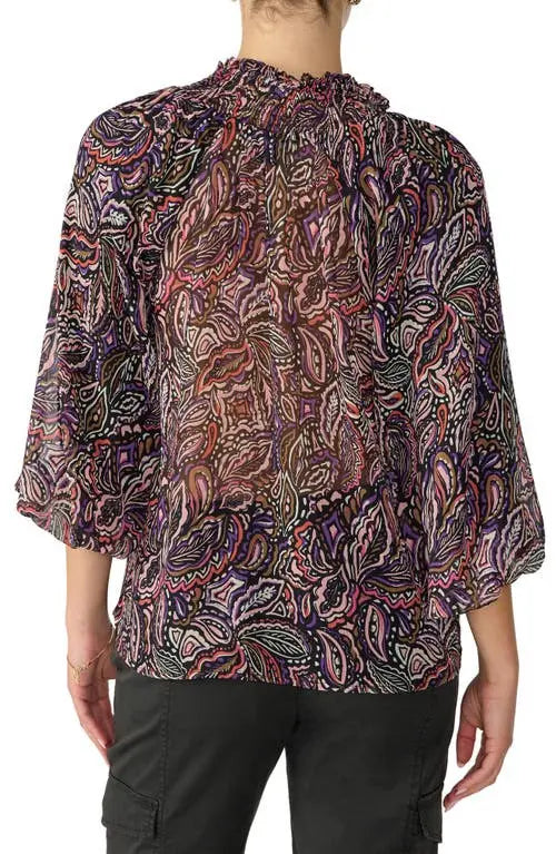 Sanctuary Paisley Print Smock Neck Top in Purple Pattern - Size XS
