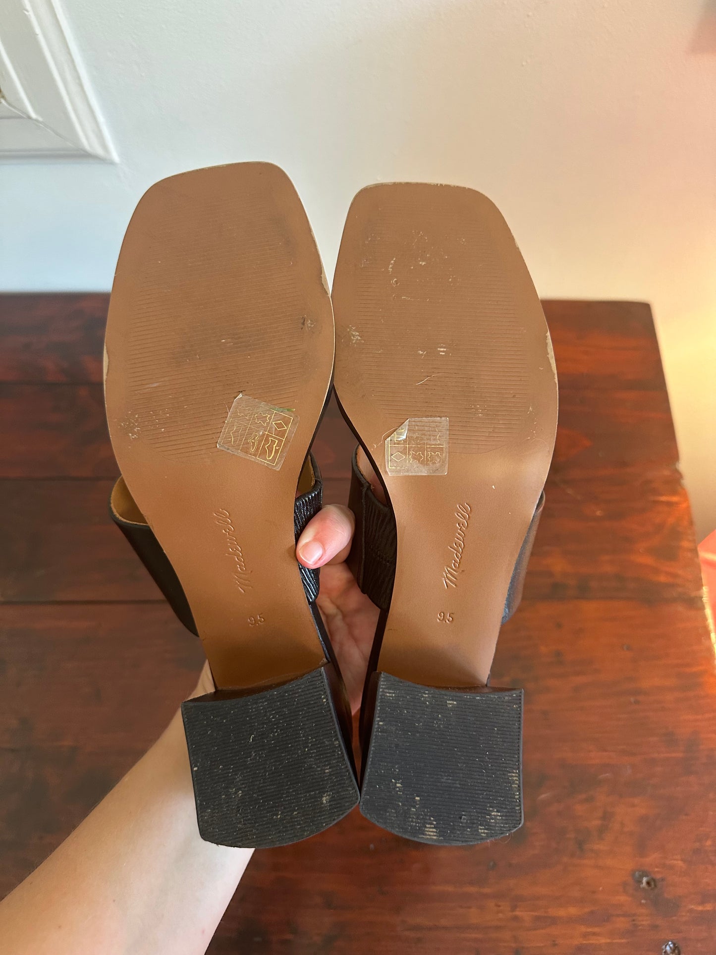 Madewell Roni Keira Block Heel Sandal in Black Leather - Size 9.5