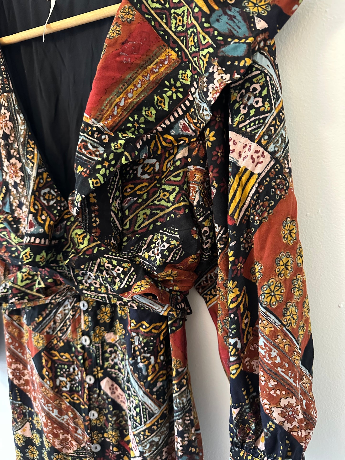 Free People Lennon Multicolor Patchwork Long Sleeve Maxi Dress - Size Medium