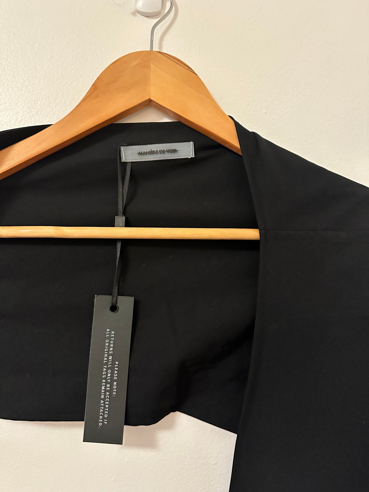 Maniere De Voir Coralie Black One-Shoulder Vegan Leather Wrap Blouse - Size 6