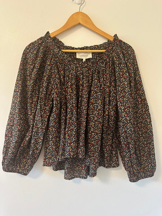The Great. The Moonstone Top - Dark Navy Mini Wildflower Print Size 0