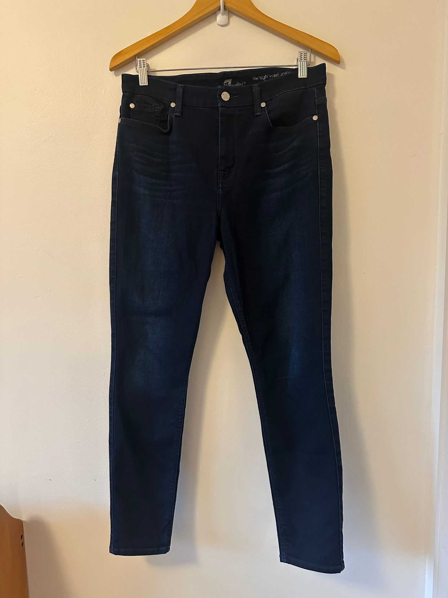 7 For All Mankind High Waist Deep Indigo Blue Skinny Ankle Jeans | Size 31