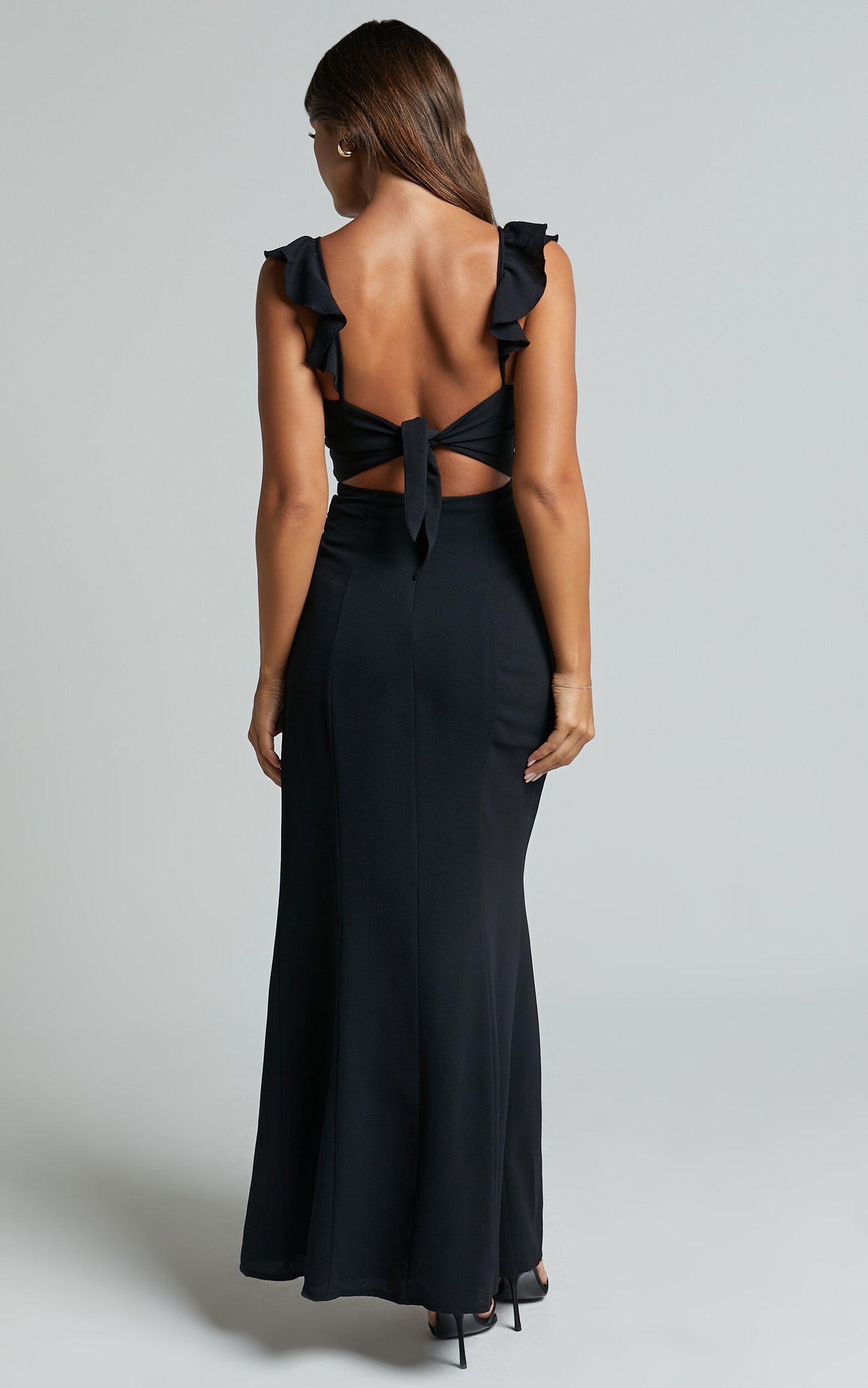 Showpo. More Than This Ruffle Strap Maxi Dress in Black - Size 6