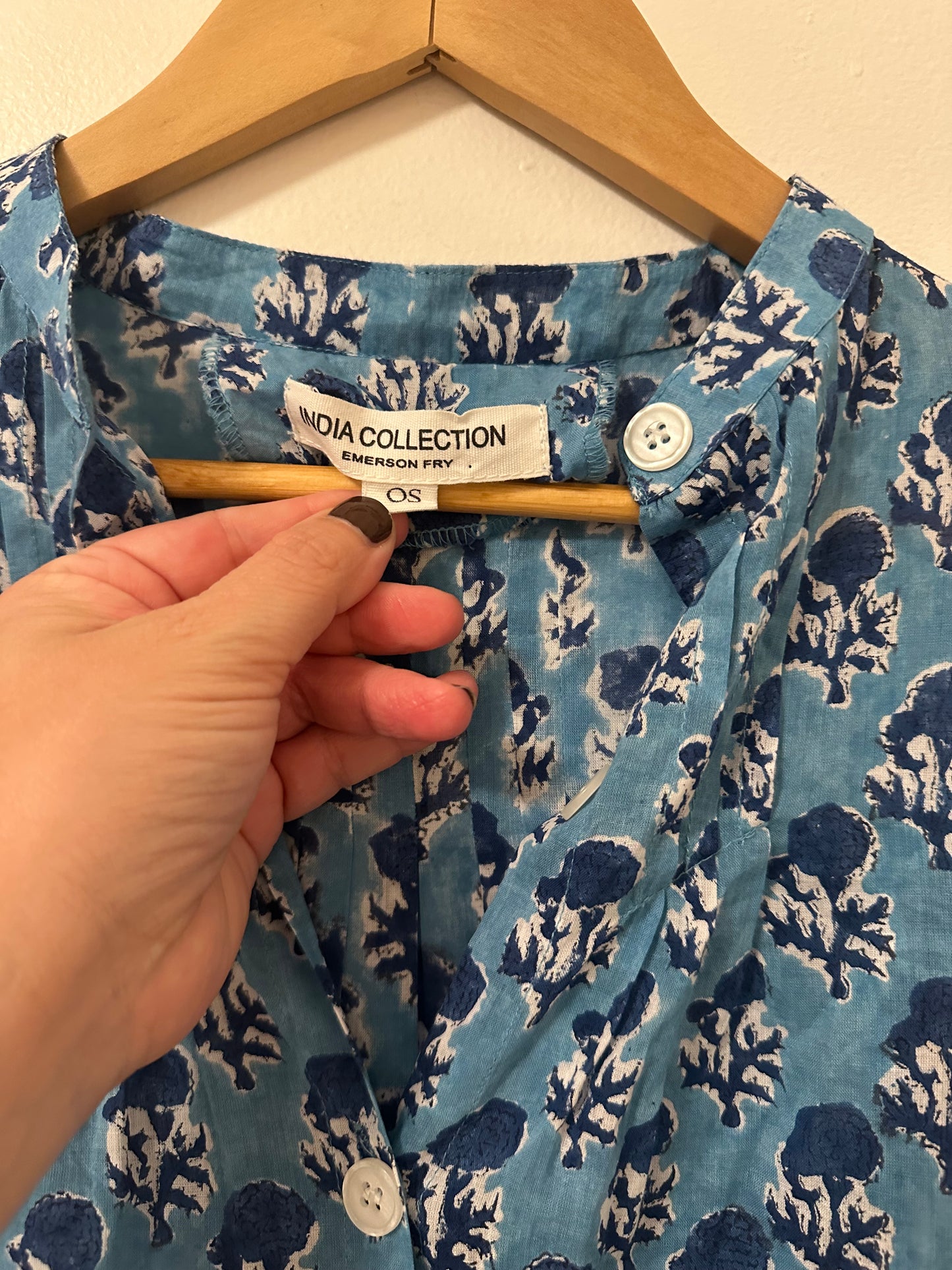 Emerson Fry India Collection Mandarin Collar Top in Blue - One Size