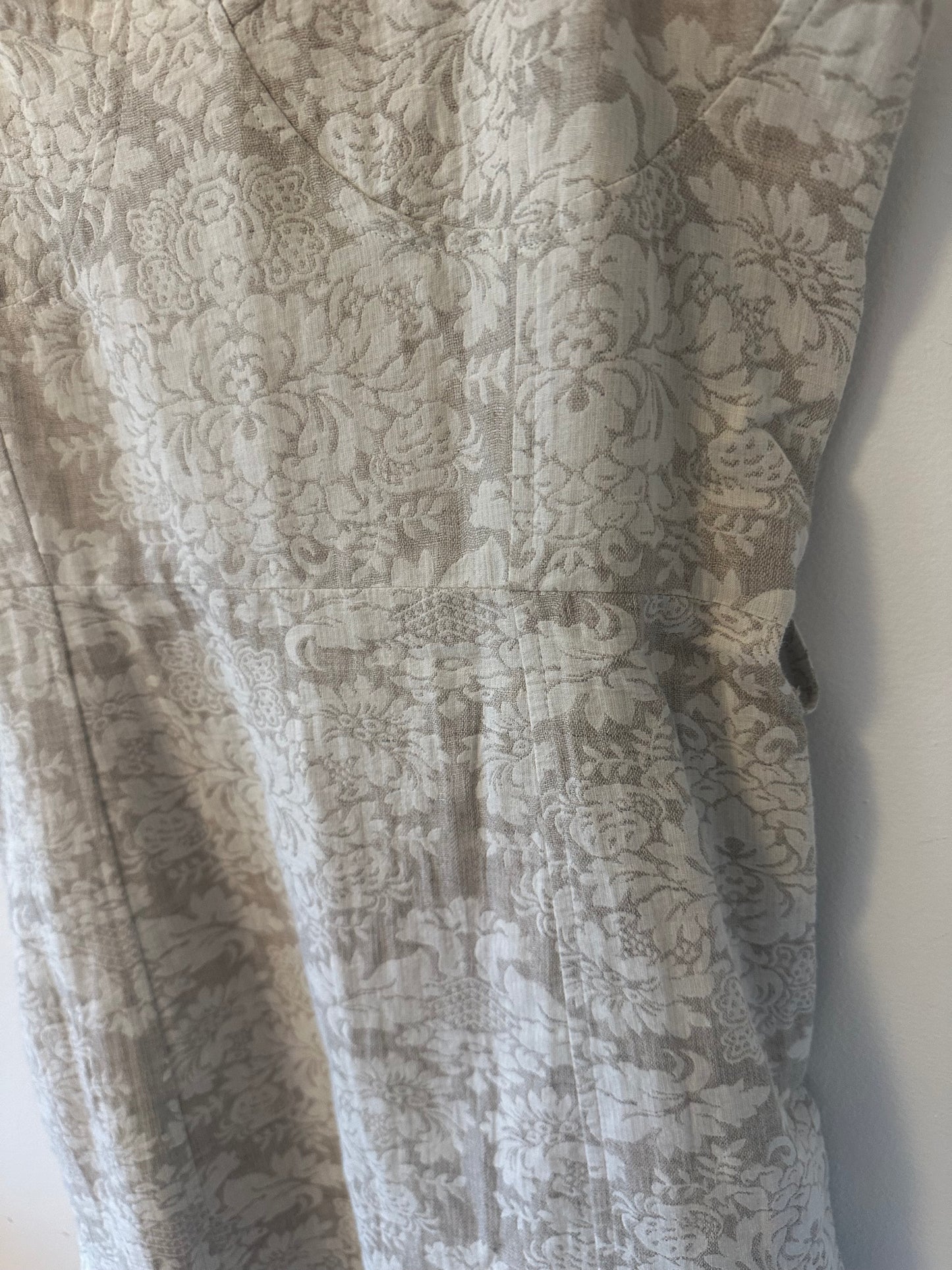 J.O.A. Cream and Beige Floral Linen and Cotton Mini Dress | Size Small